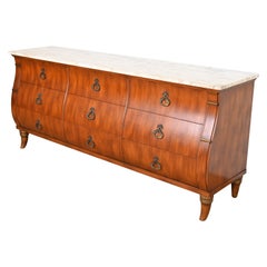 Maslow Freen French Regency Louis XVI Walnut Bombe Form Marble Top Dresser