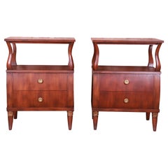 Maslow Freen French Regency Louis XVI Walnut Nightstands, Pair