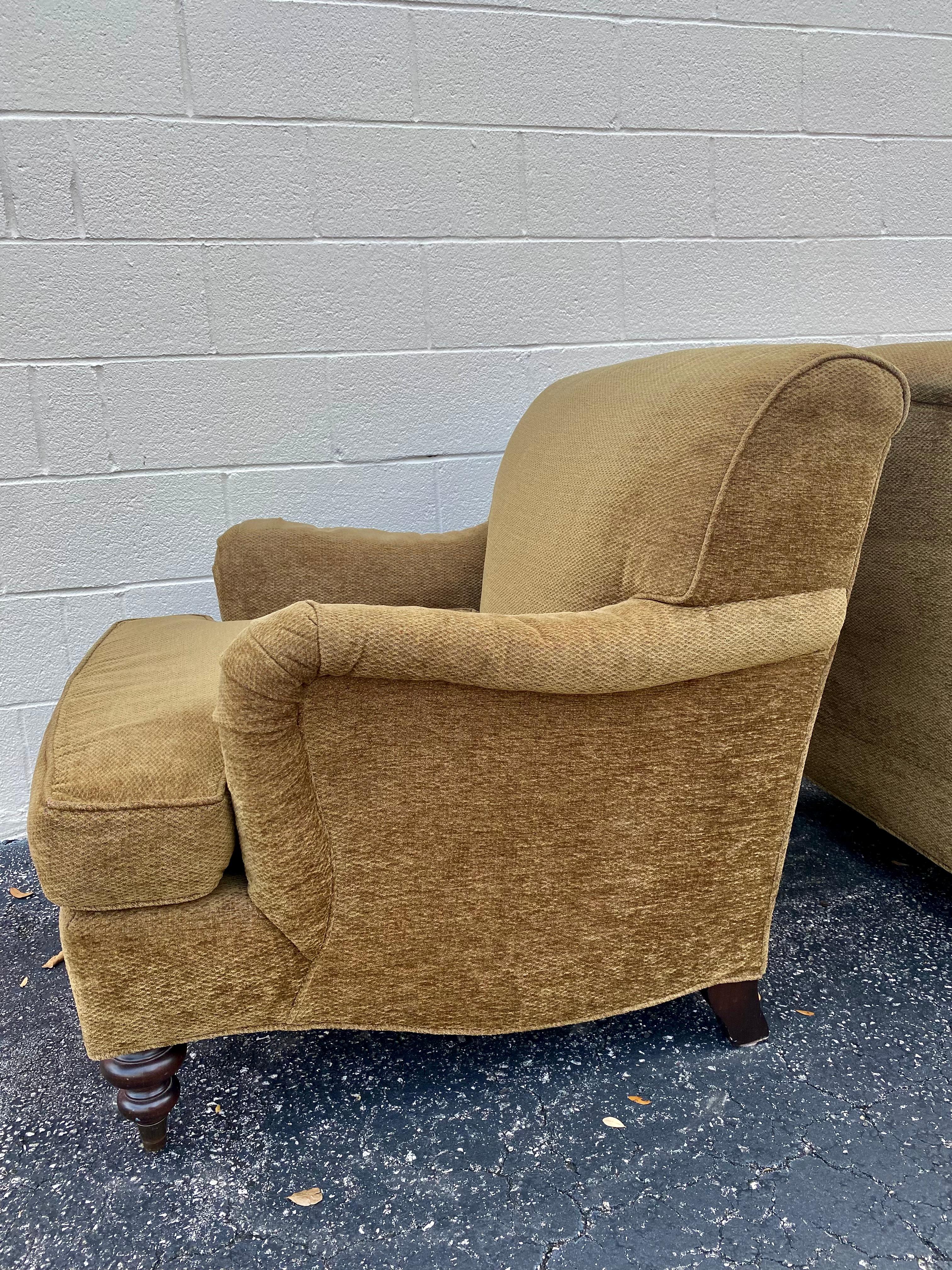 Mason-Art English Library Chenille Club Chairs on Castors, Set of 2 3