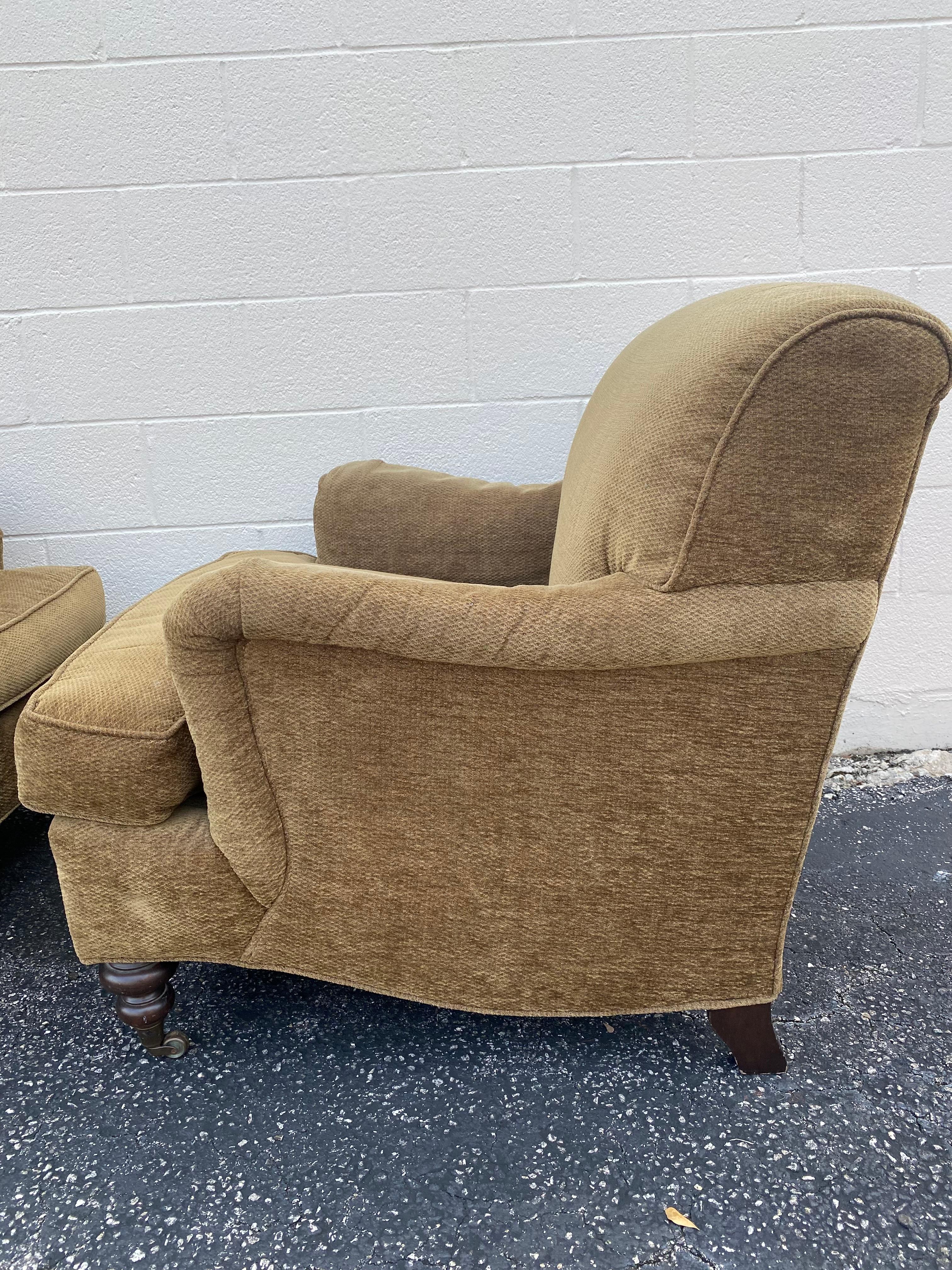 Mason-Art English Library Chenille Club Chairs on Castors, Set of 2 5