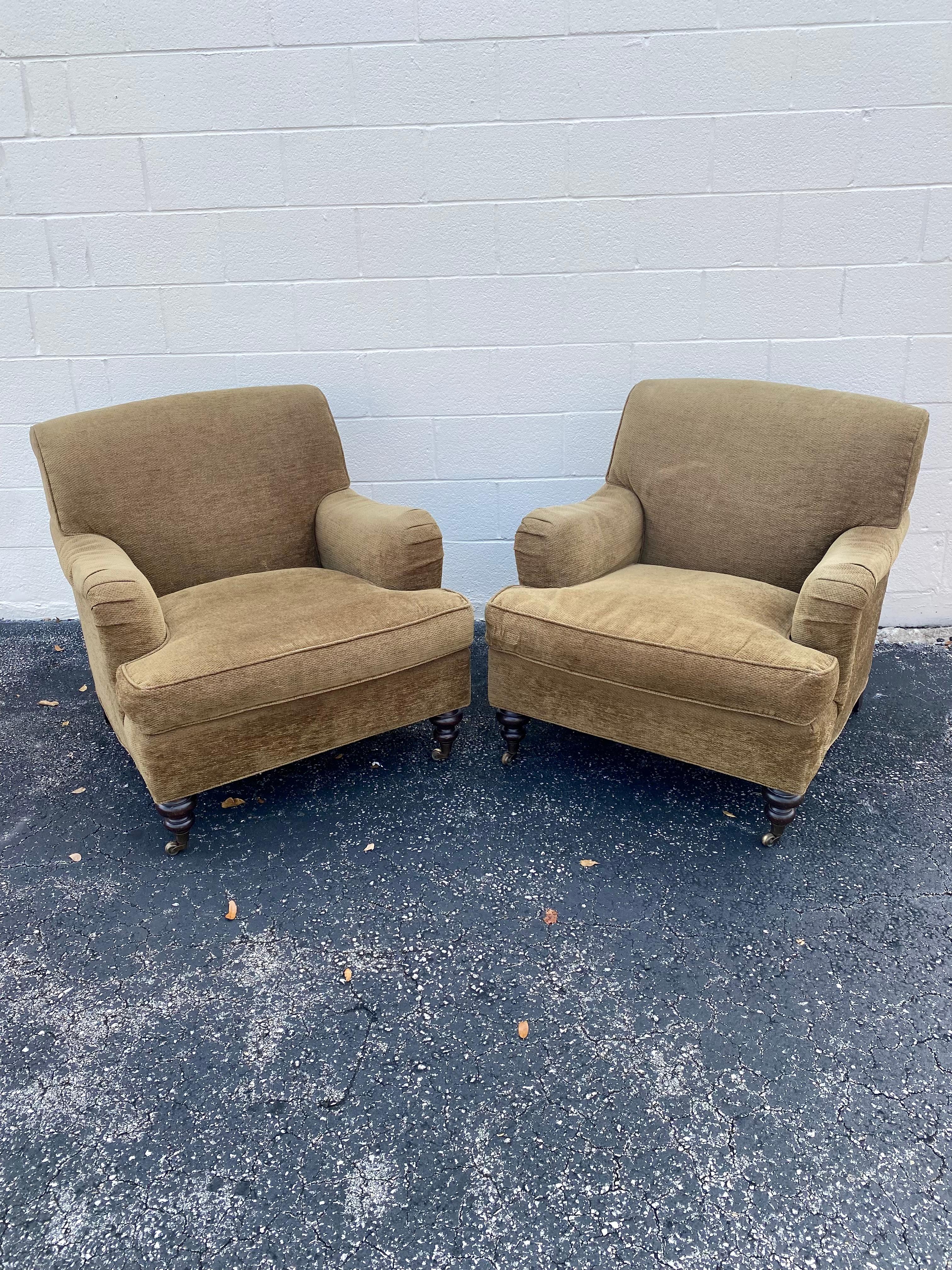 Beautiful English Library Chenille chairs on Castors. Mason-Art has been making bench-made, workroom quality, custom upholstery since 1913. Mason-Art experienced team knows every aspect of making high-quality custom furniture.

All of Mason-Art's