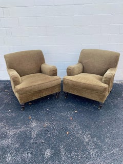 Fauteuils club en chenille de la bibliothèque anglaise Mason-Art sur roulettes, lot de 2