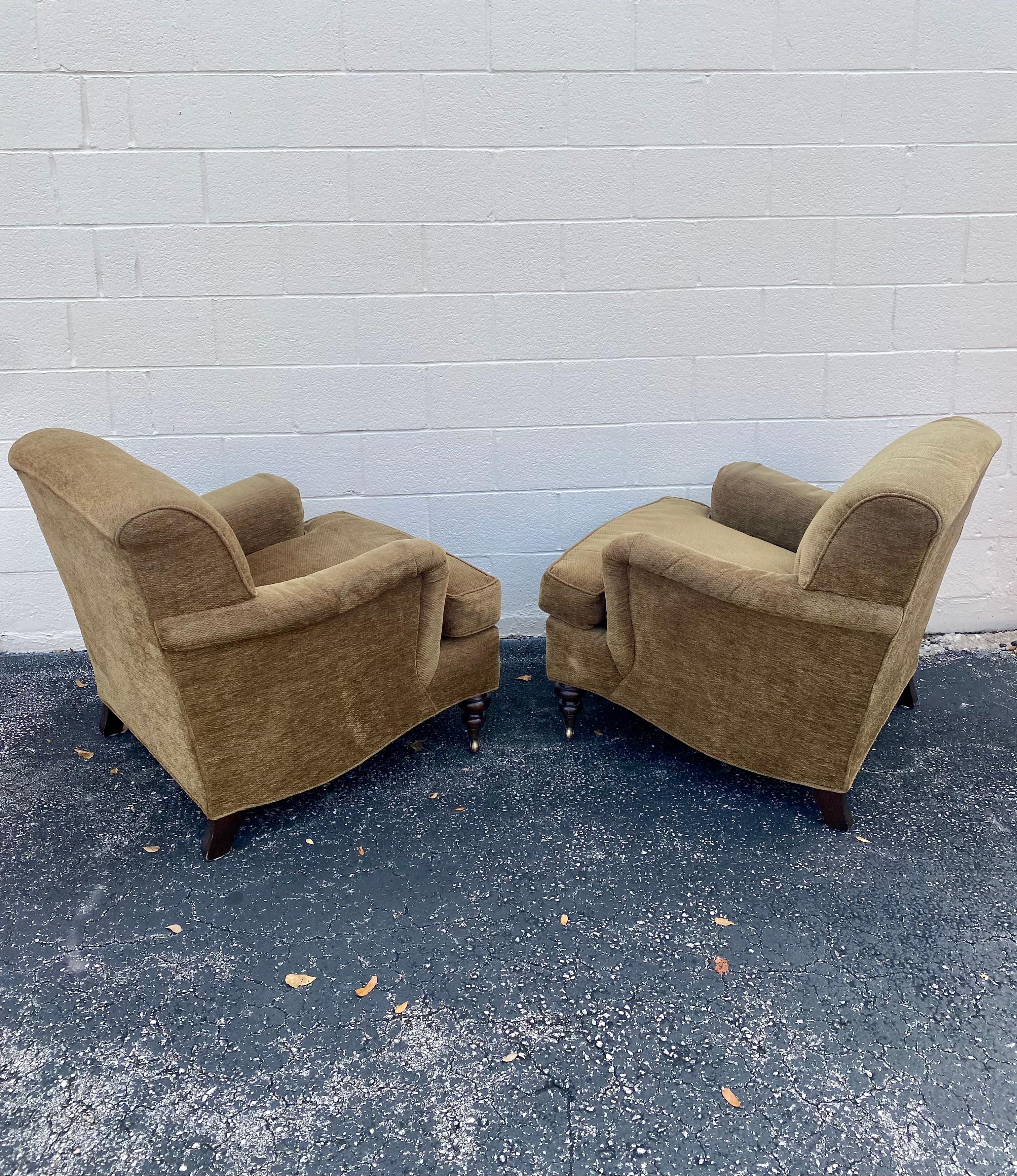 American Mason-Art English Library Chenille Club Chairs on Castors, Set of 2