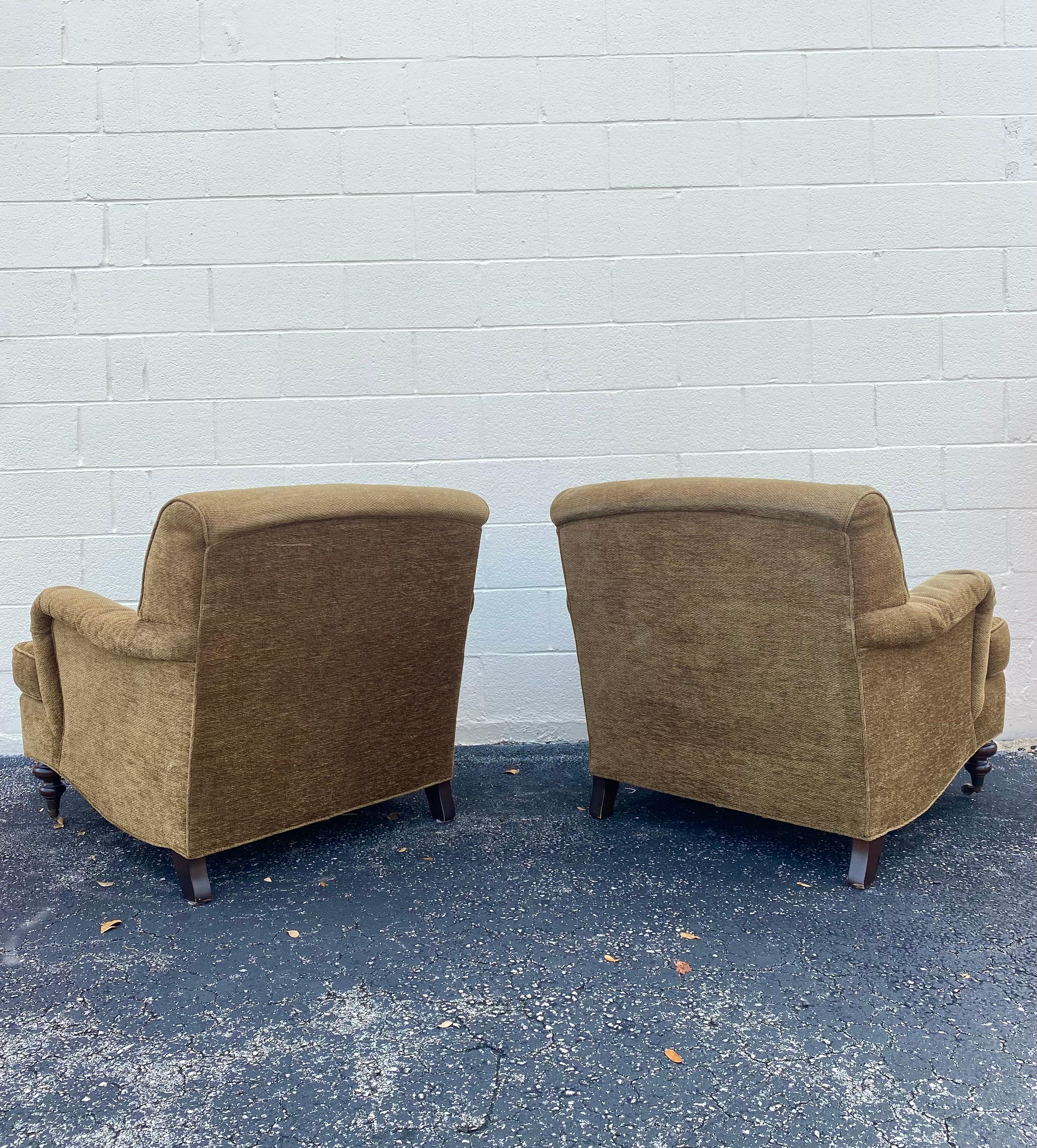 Upholstery Mason-Art English Library Chenille Club Chairs on Castors, Set of 2