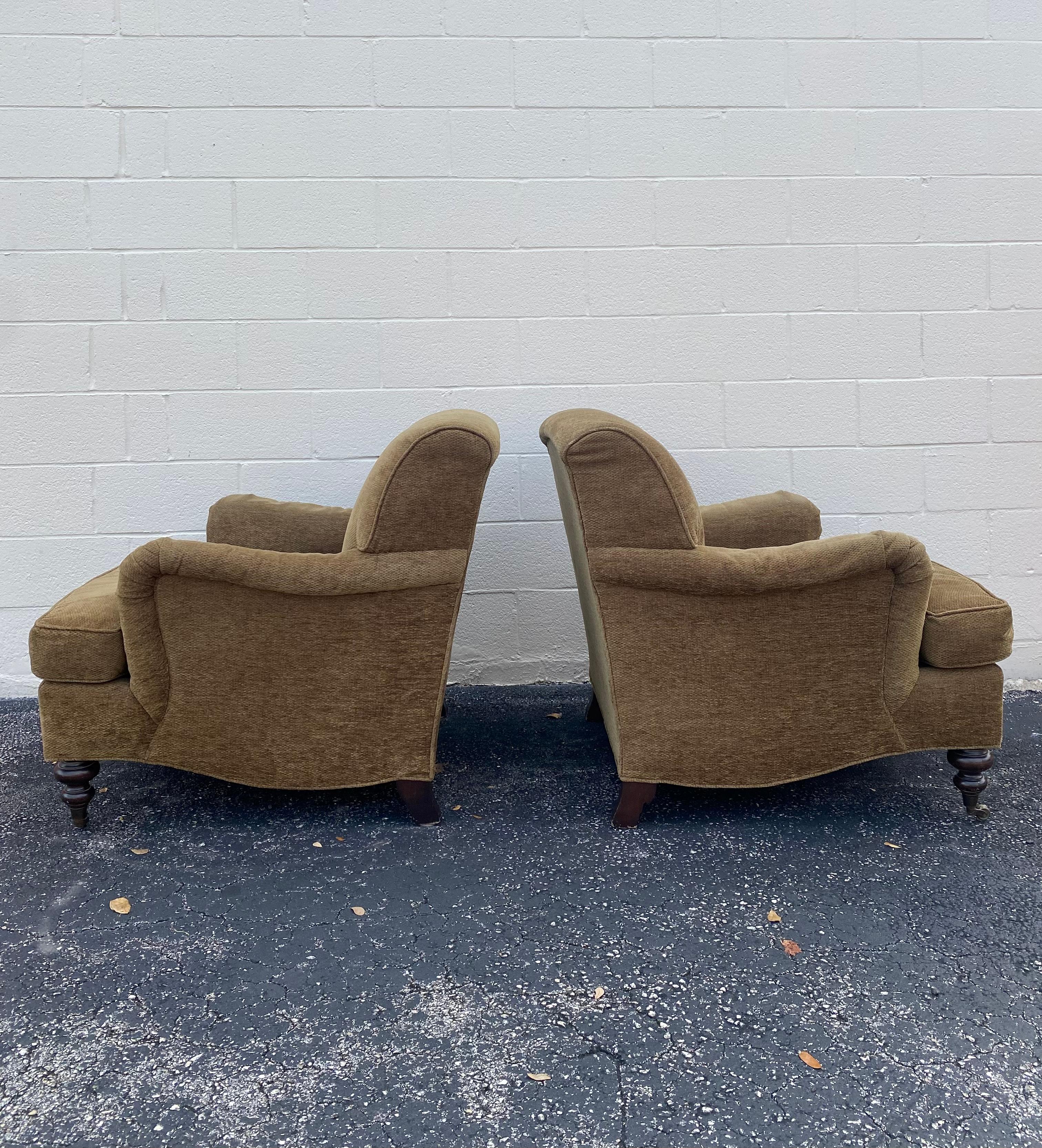Mason-Art English Library Chenille Club Chairs on Castors, Set of 2 1