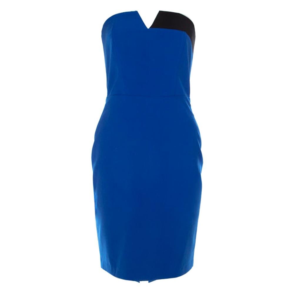 Mason Cobalt Blue Contrast Panel Detail Strapless Pencil Dress XS