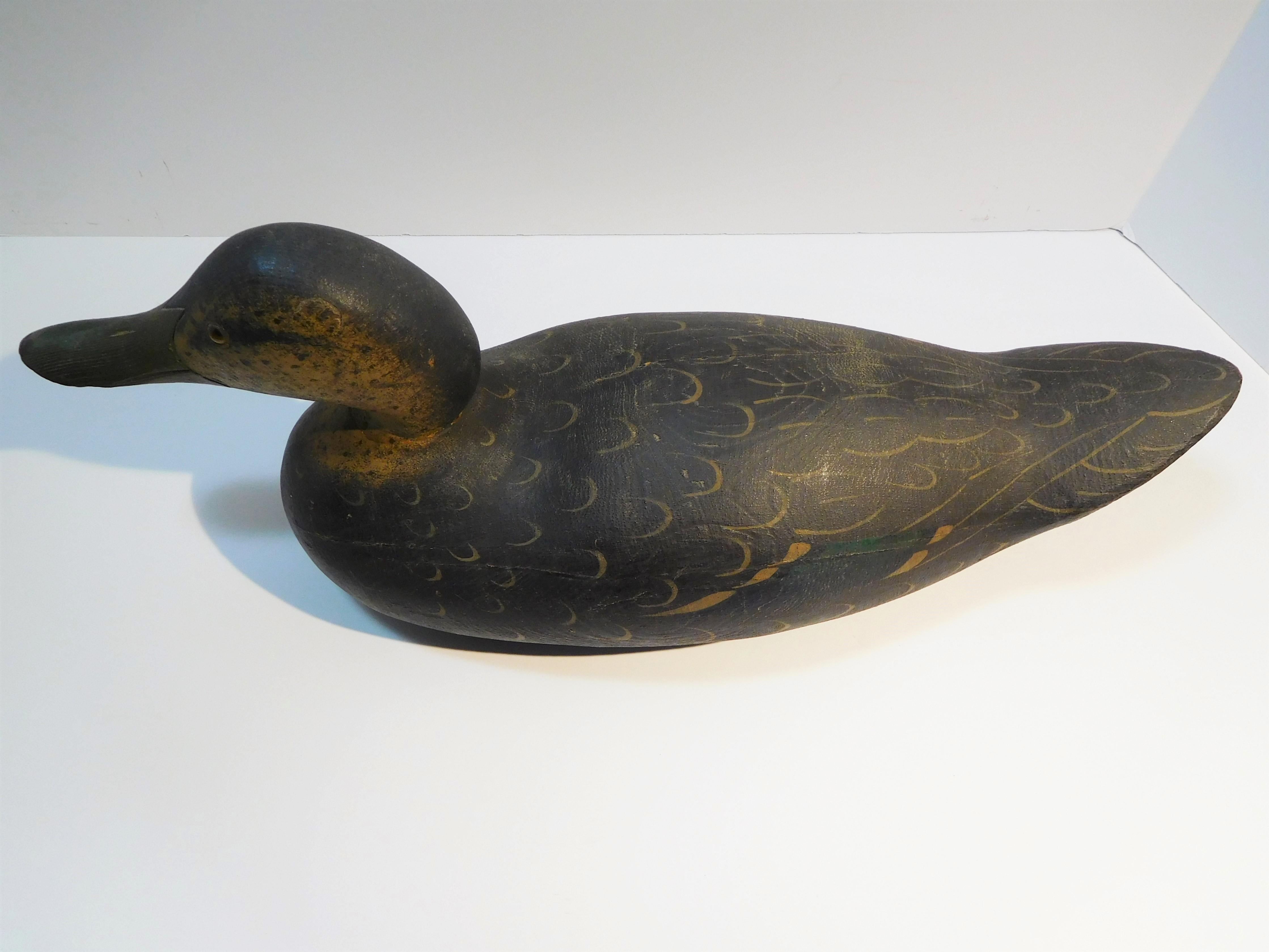 Early 20th Century Mason Decoy Factory Challenge Grade Black Duck, Original Paint, circa 1900 For Sale
