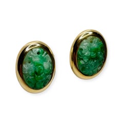 Mason Kay 14K Yellow Gold Natural Carved Green Jadeite Earrings