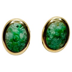 Mason Kay 14K Yellow Gold Natural Carved Green Jadeite Earrings