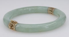 Mason Kay Certified Natural Green Jadeite Jade, 14K Yellow Gold Bangle
