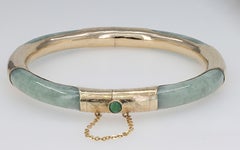 Mason Kay Certified Natural Green Jadeite Jade, 14K Yellow Gold Bangle