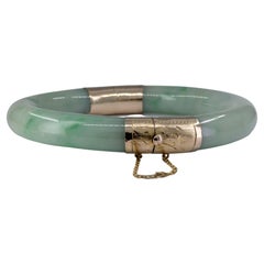 Retro Mason Kay Certified Natural Green Jadeite Jade, 14K Yellow Gold Bangle