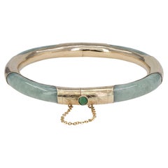 Retro Mason Kay Certified Natural Green Jadeite Jade, 14K Yellow Gold Bangle