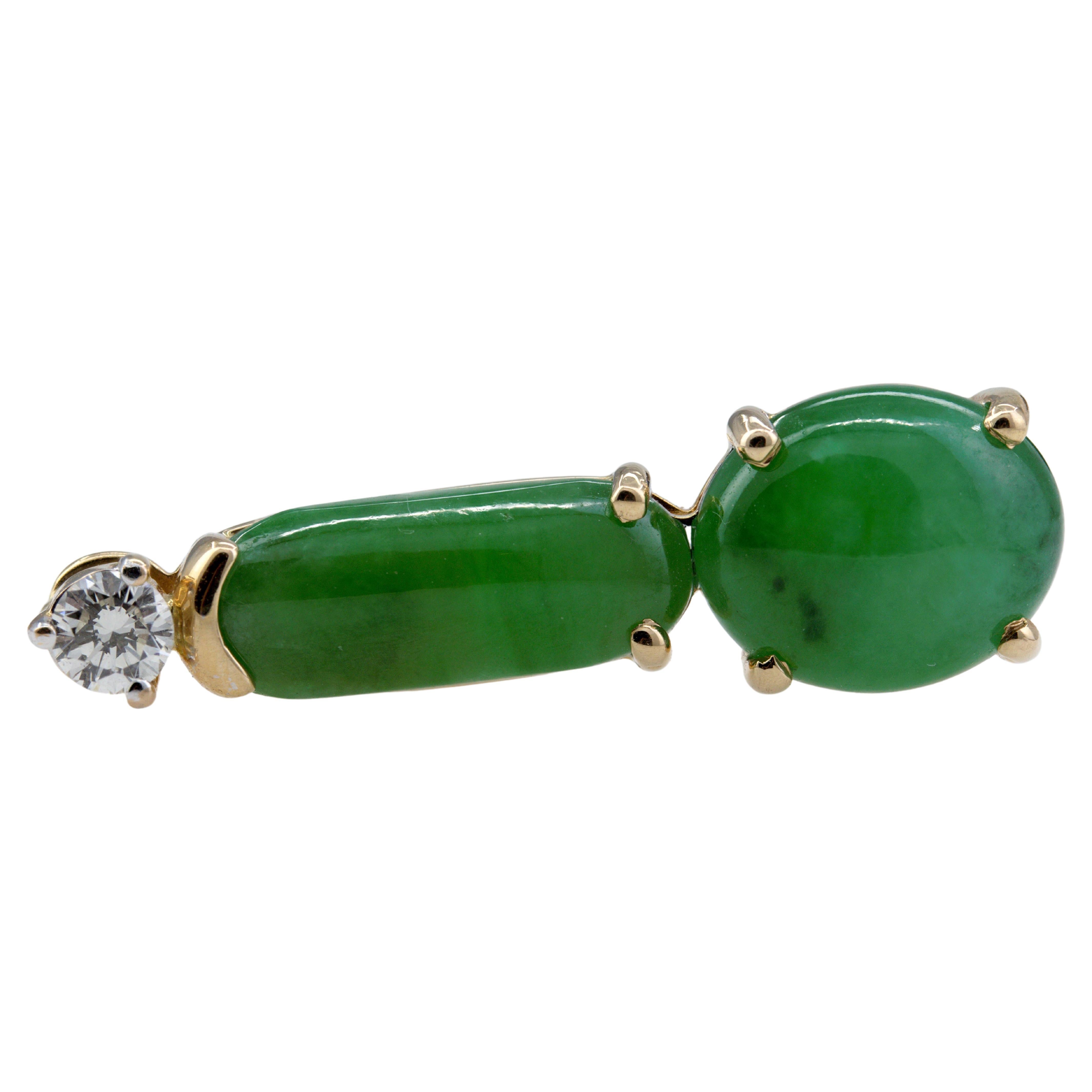 Antique Chinois 14k or Jaune Sculpté A Jadéite Jade Fleur