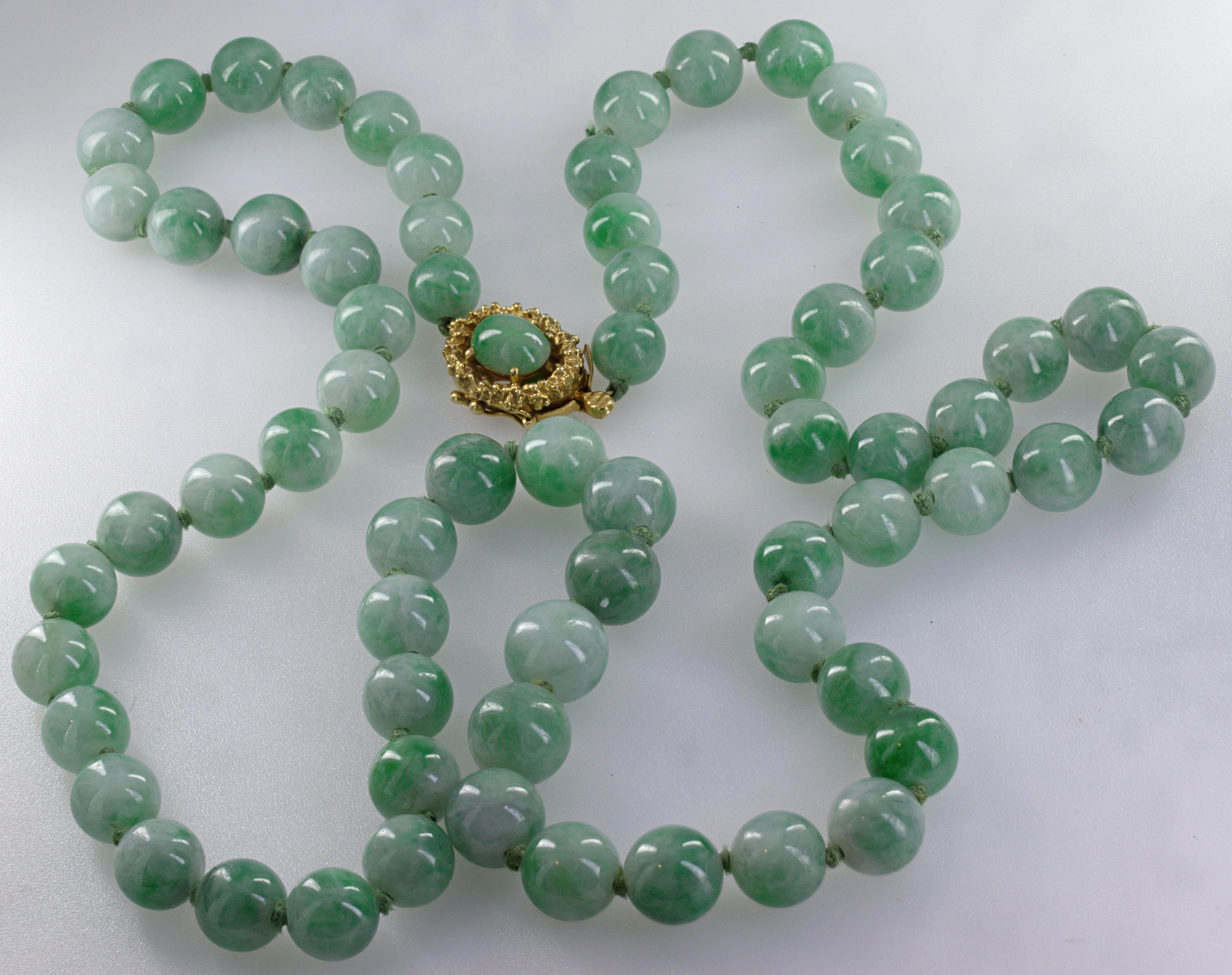 Mason Kay Certified Natural Jadeite Jade Bead, 14K Yellow Gold Necklace For Sale 5