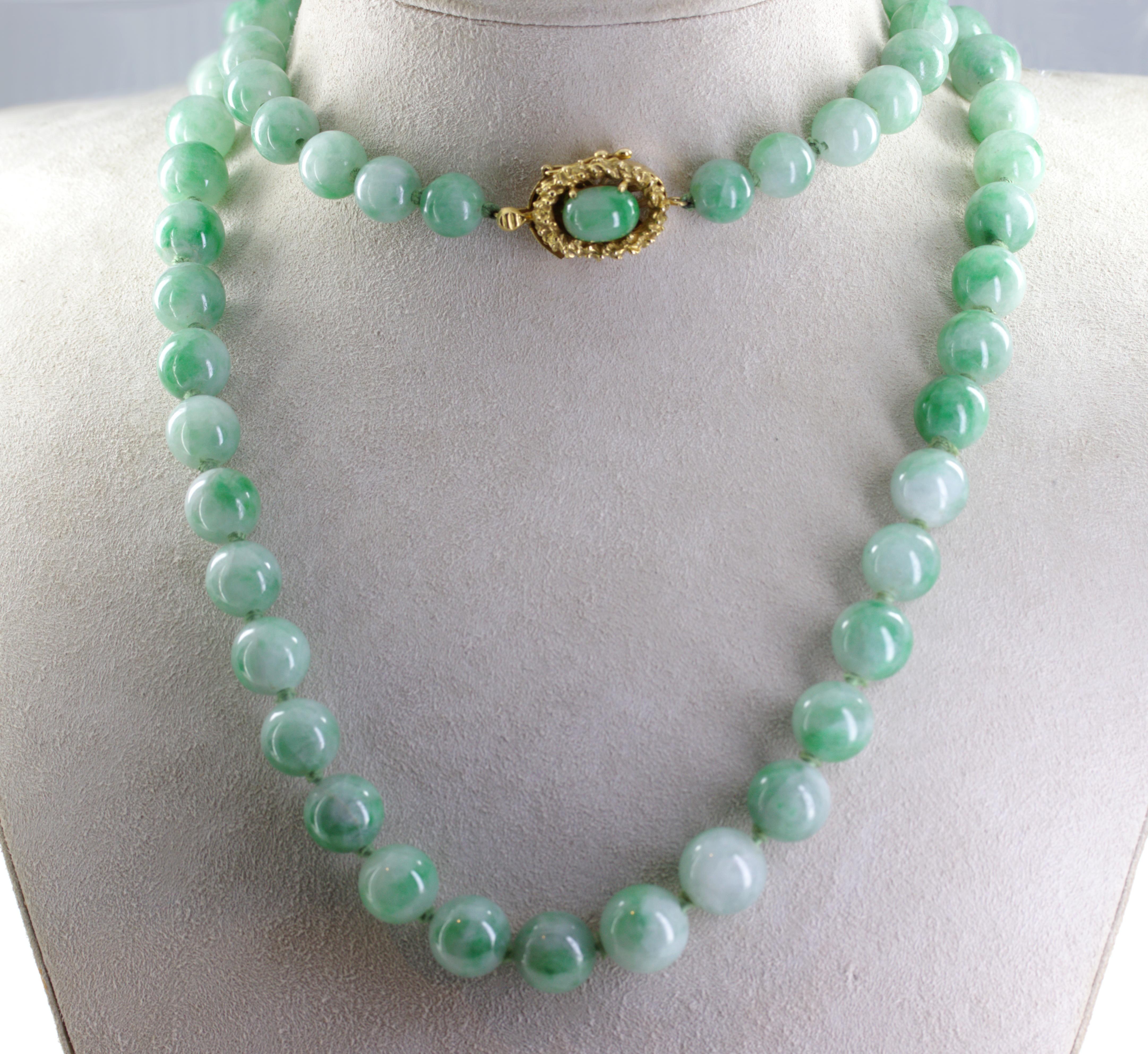 Women's or Men's Mason Kay Certified Natural Jadeite Jade Bead, 14K Yellow Gold Necklace For Sale