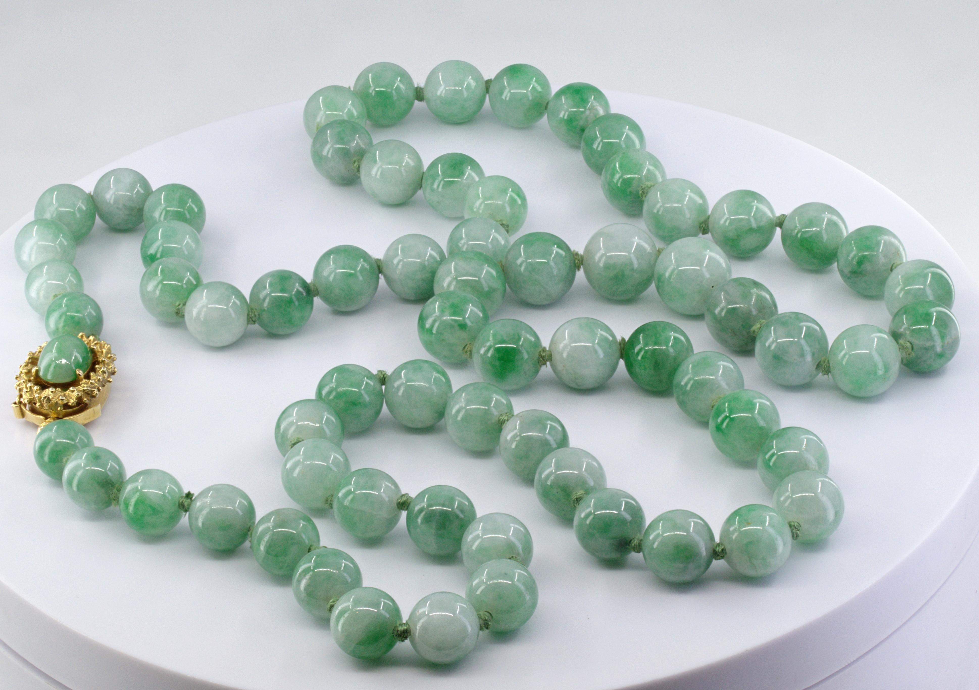 Mason Kay Certified Natural Jadeite Jade Bead, 14K Yellow Gold Necklace For Sale 1