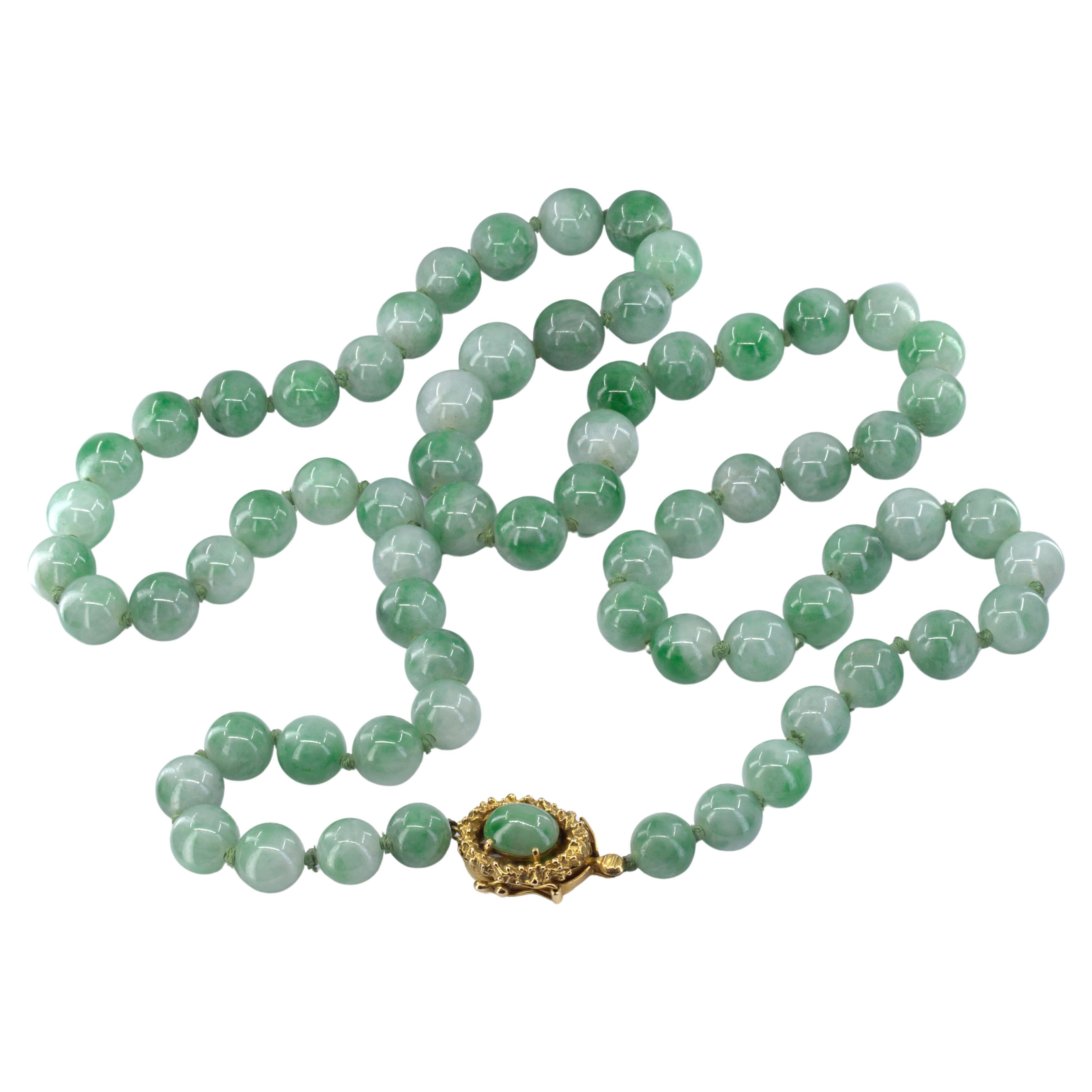 Handmade Natural Jadeite Bracelet, 100% Real Light Green Beads, 9.5mm Elastic Stretch Bangle
