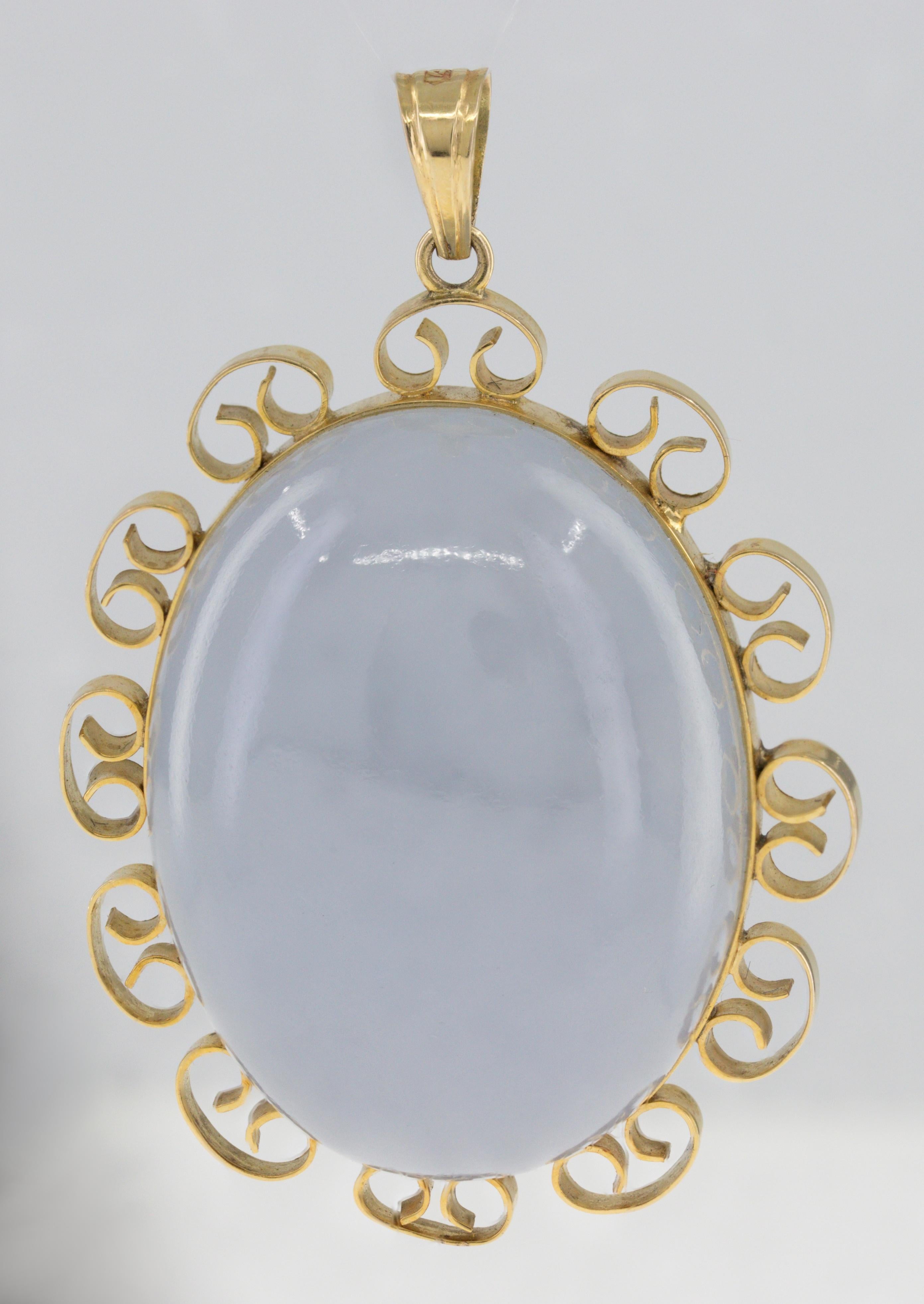 Cabochon Mason Kay Certified Natural Lavender Jadeite Jade, 14K Yellow Gold Pendant For Sale