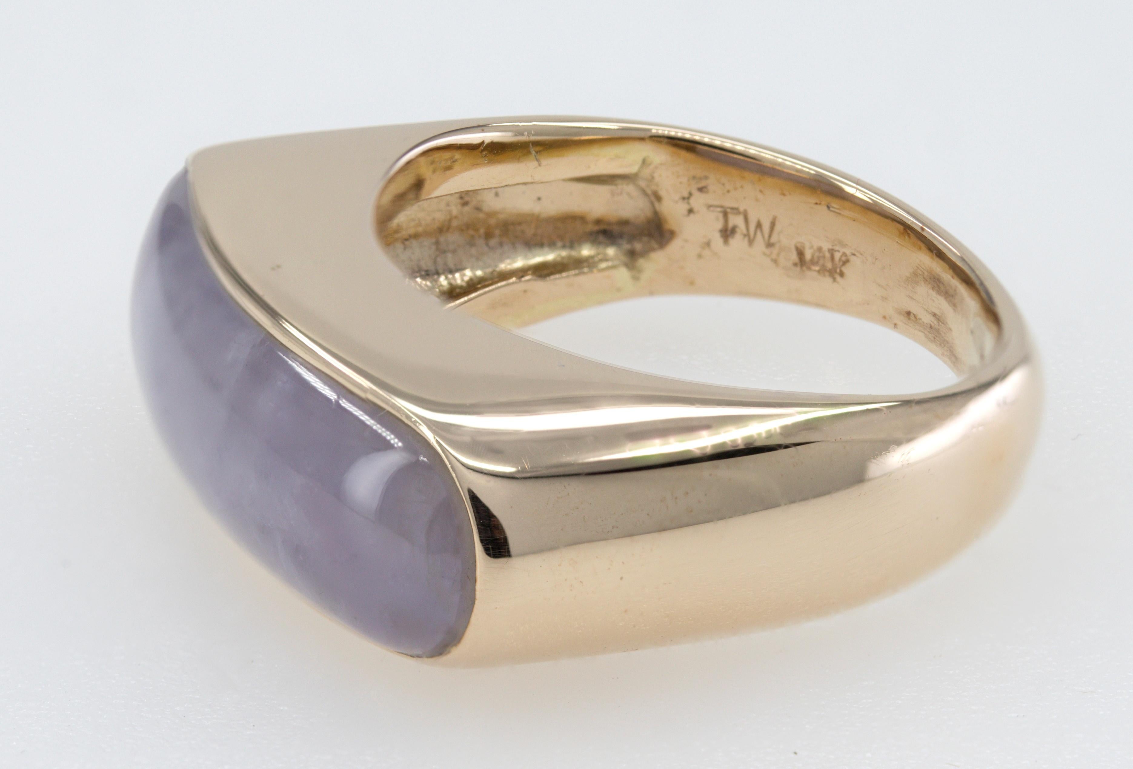Mason Kay Certified Natural Lavender Jadeite Jade, 14K Yellow Gold Saddle Ring For Sale 4