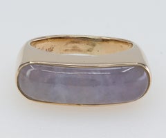 Mason Kay Certified Natural Lavender Jadeite Jade, 14K Yellow Gold Saddle Ring