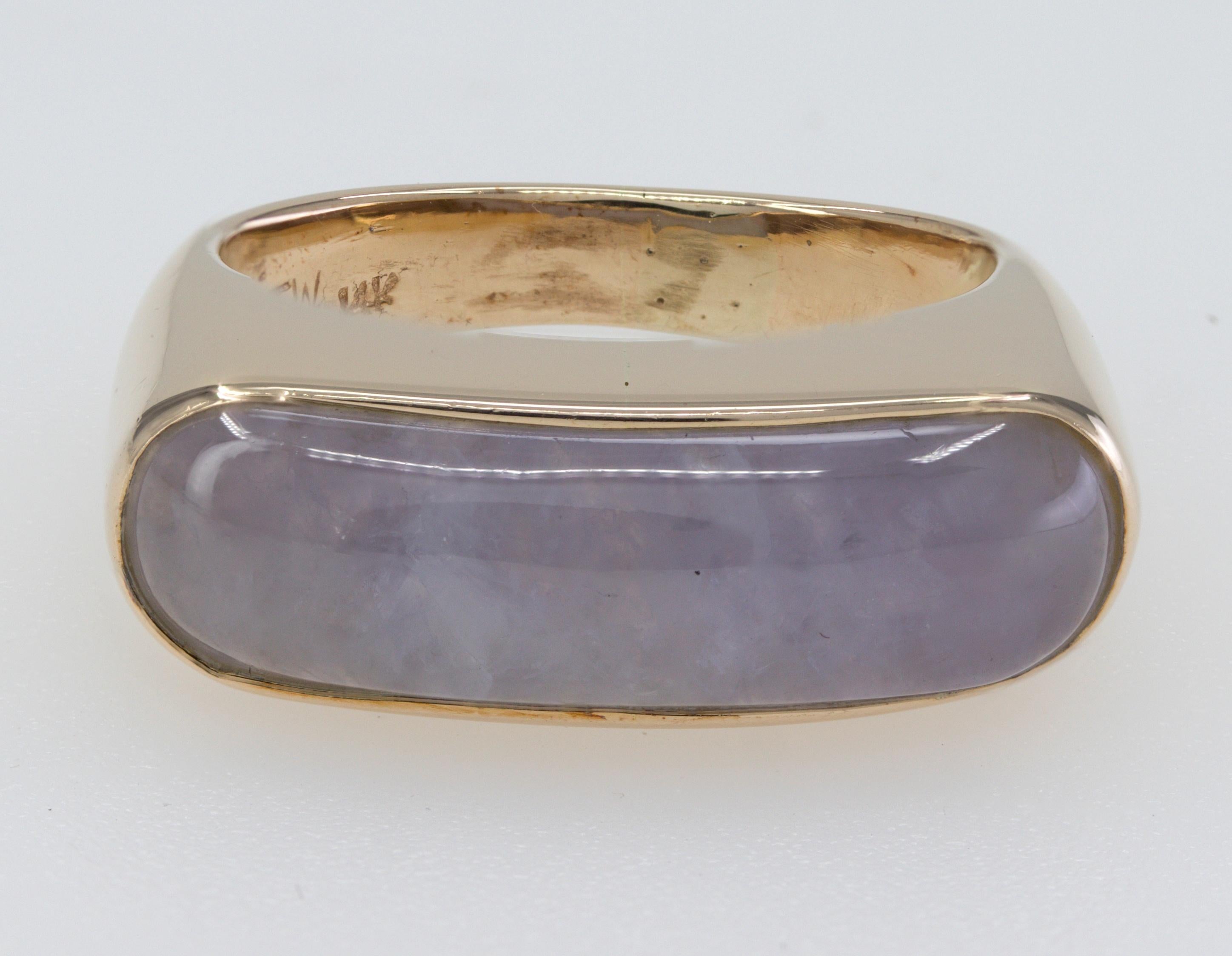 Mason Kay Certified Natural Lavender Jadeite Jade, 14K Yellow Gold Saddle Ring For Sale 1