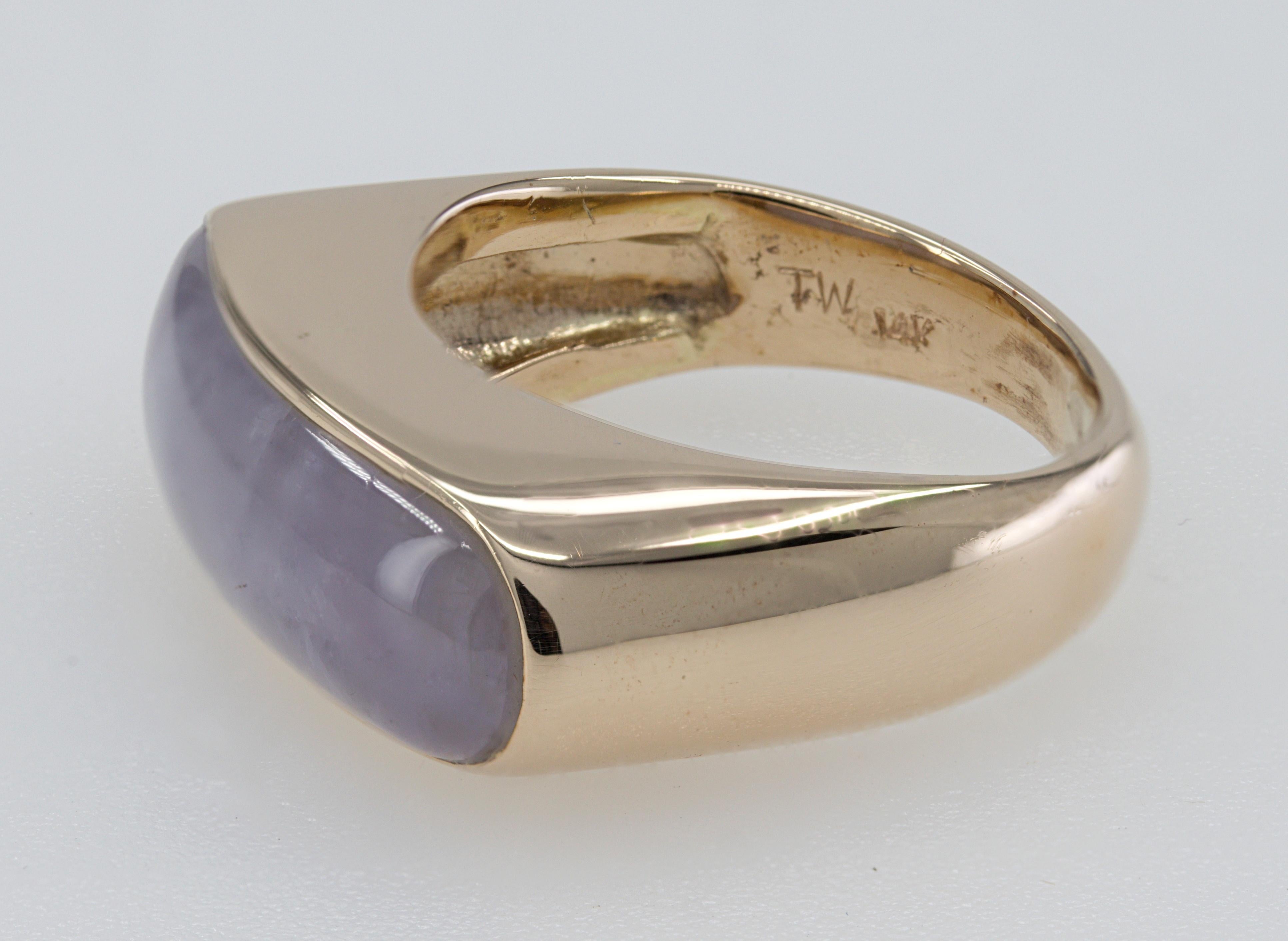 Mason Kay Certified Natural Lavender Jadeite Jade, 14K Yellow Gold Saddle Ring For Sale 3