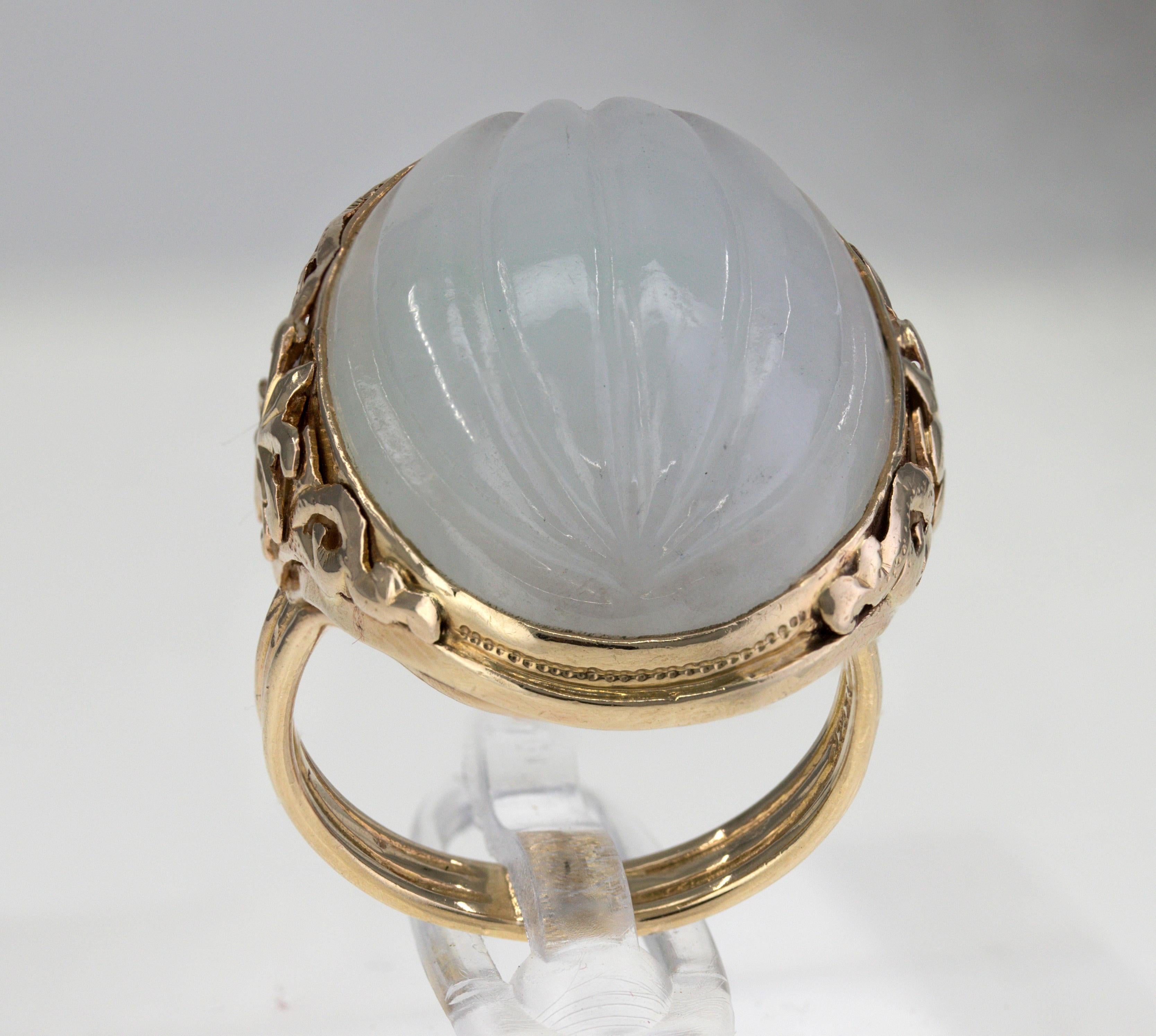 Mason Kay Certified Natural White Jadeite Jade, Yellow Gold Ring For Sale 4