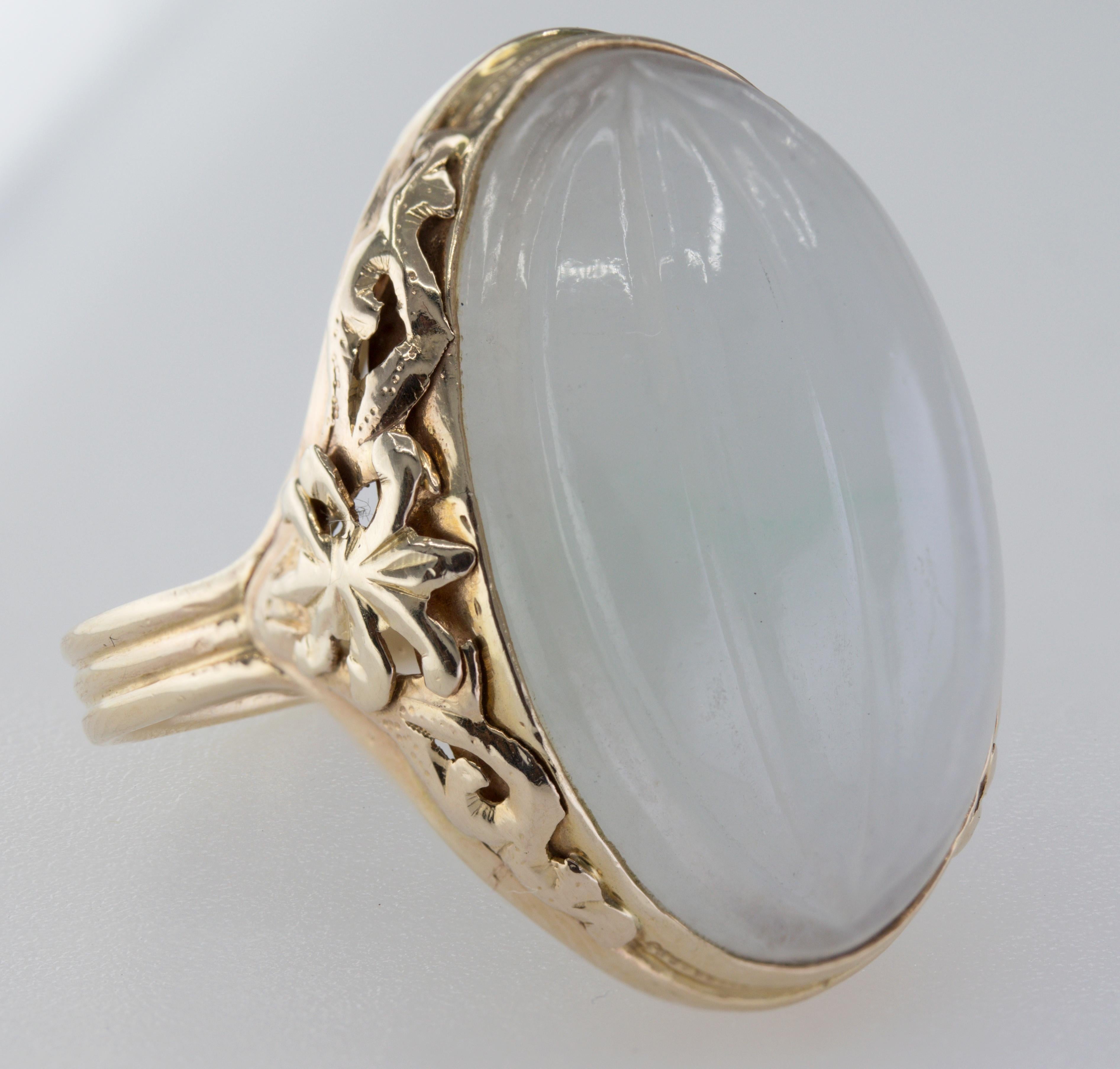 Mason Kay Certified Natural White Jadeite Jade, Yellow Gold Ring For Sale 5