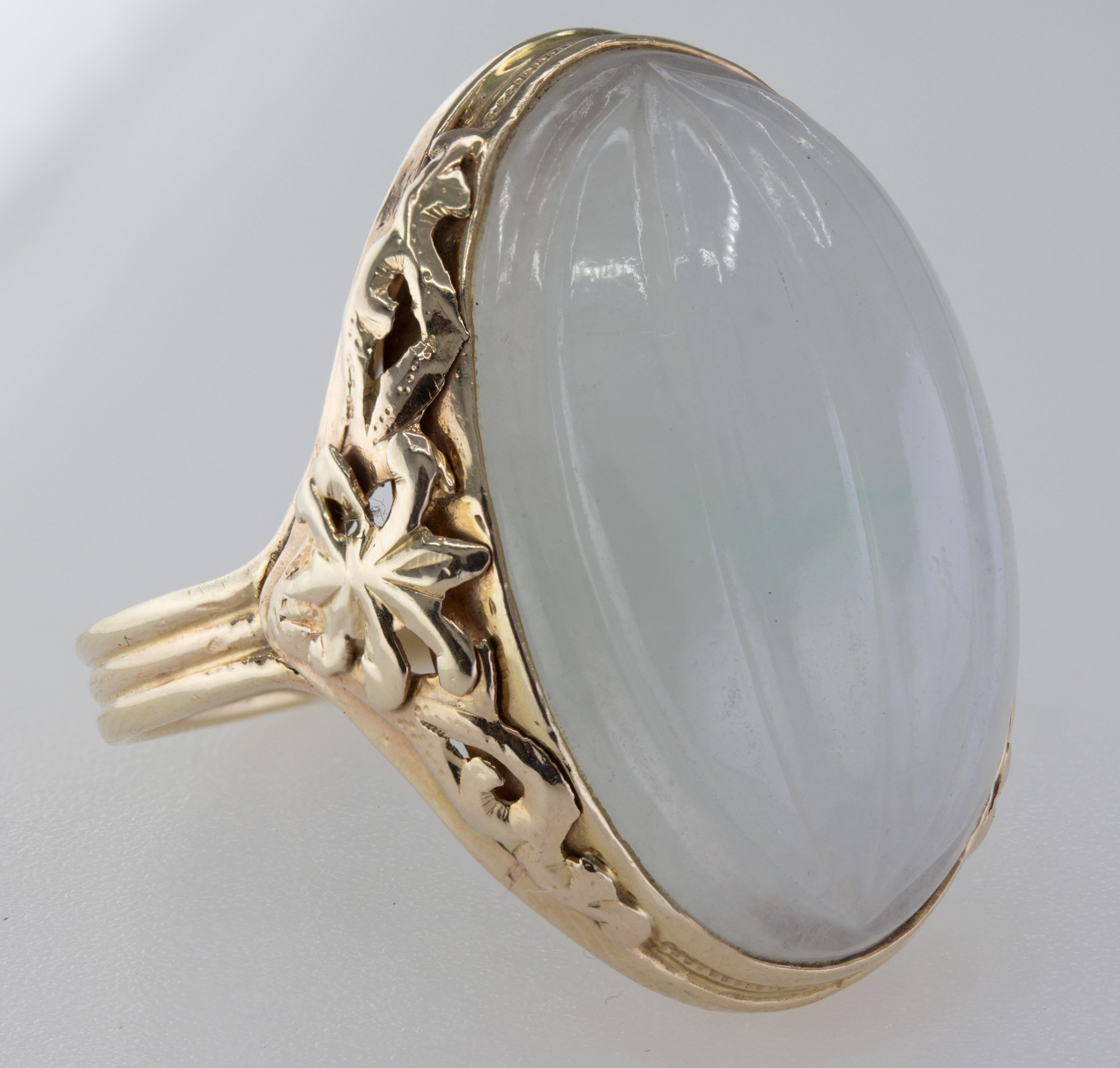 Mason Kay Certified Natural White Jadeite Jade, Yellow Gold Ring For Sale 6