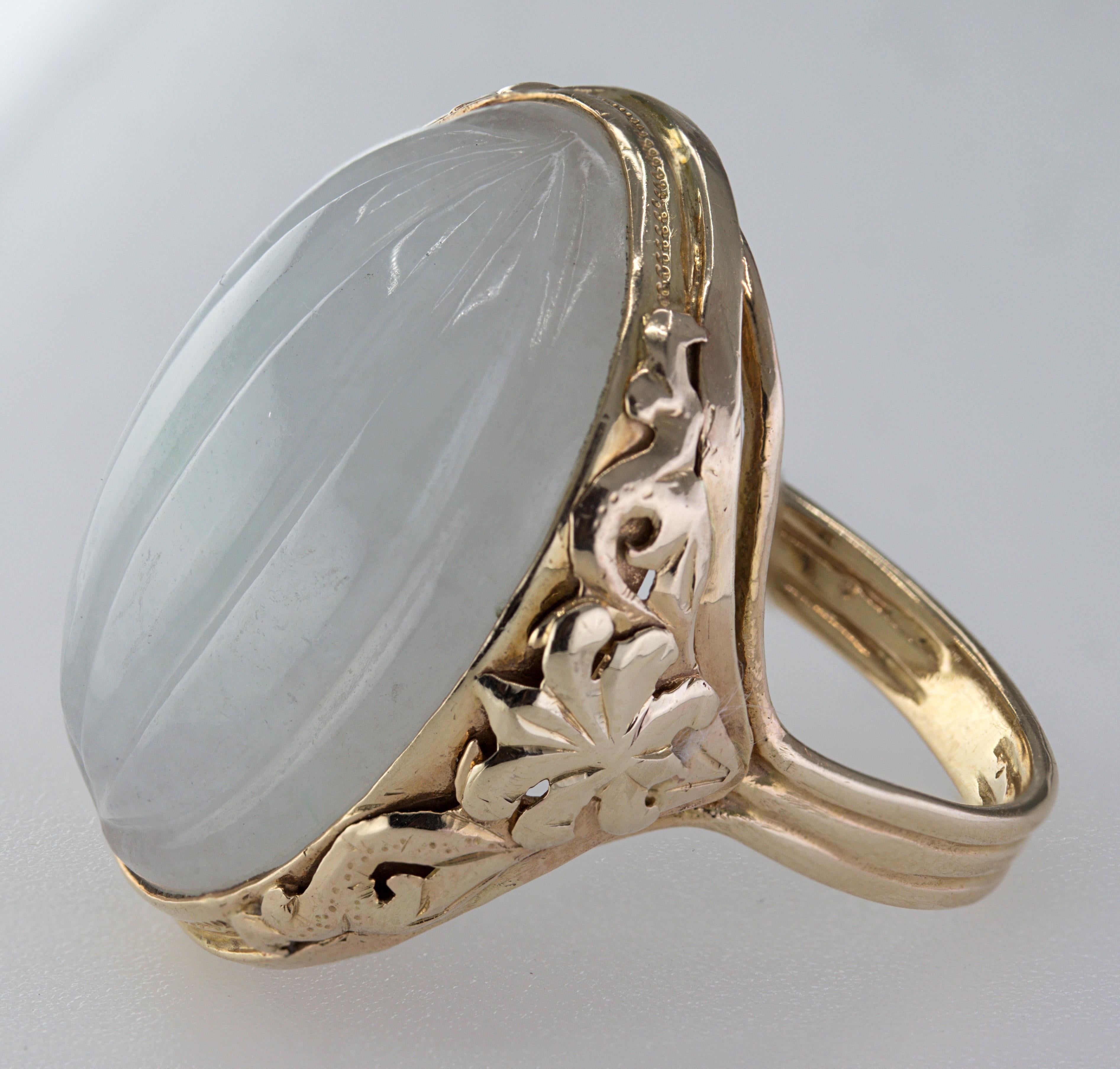 Mason Kay Certified Natural White Jadeite Jade, Yellow Gold Ring For Sale 7