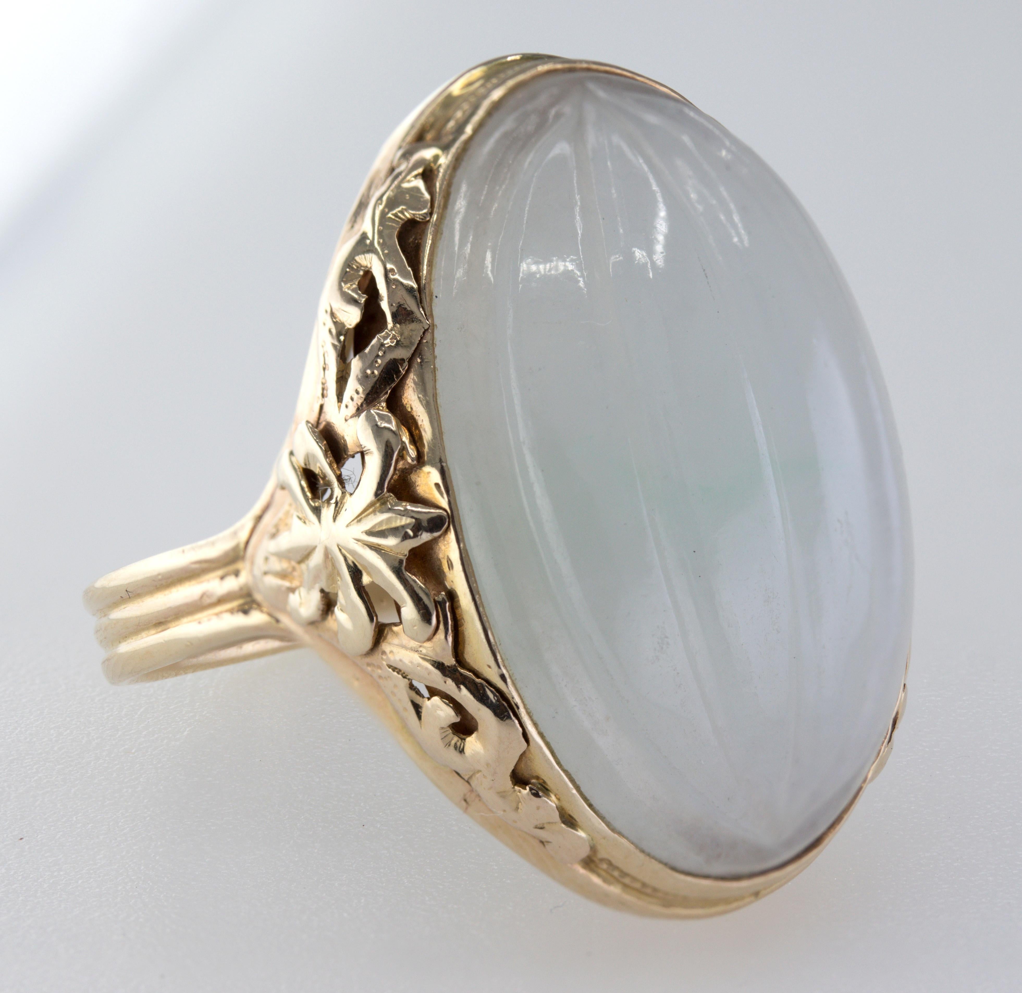Mixed Cut Mason Kay Certified Natural White Jadeite Jade, Yellow Gold Ring For Sale