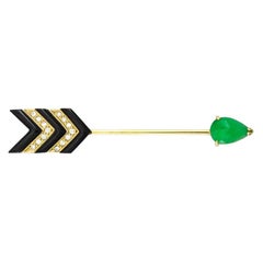 Mason-Kay Designs Certified Natural Green Jadeite Jade 18k Yellow Gold Arrow Pin