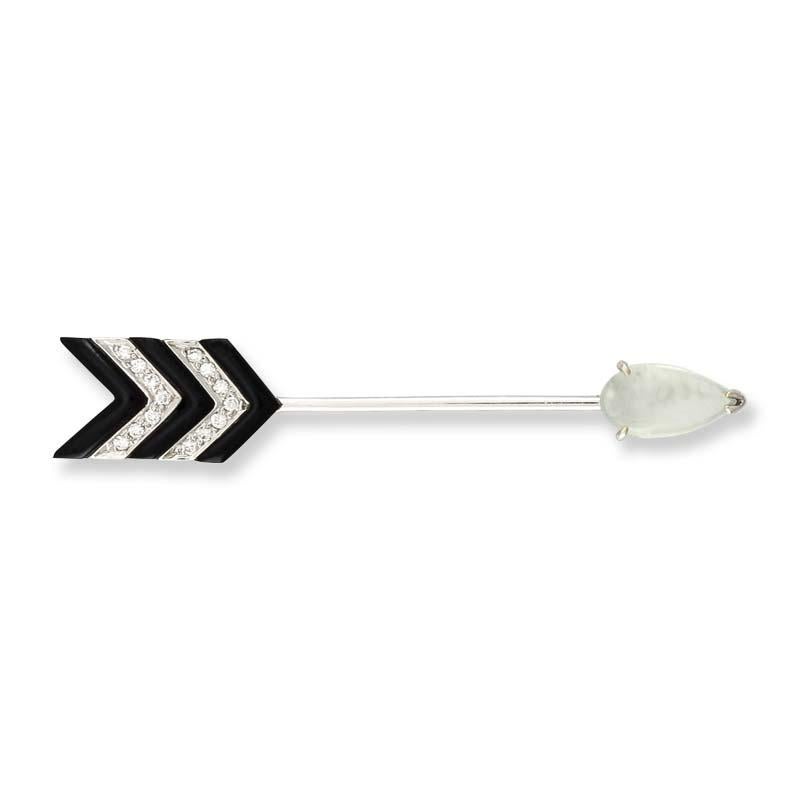 Cabochon Mason-Kay Designs Certified Natural Ice Jadeite Jade 18k White Gold Arrow Pin For Sale