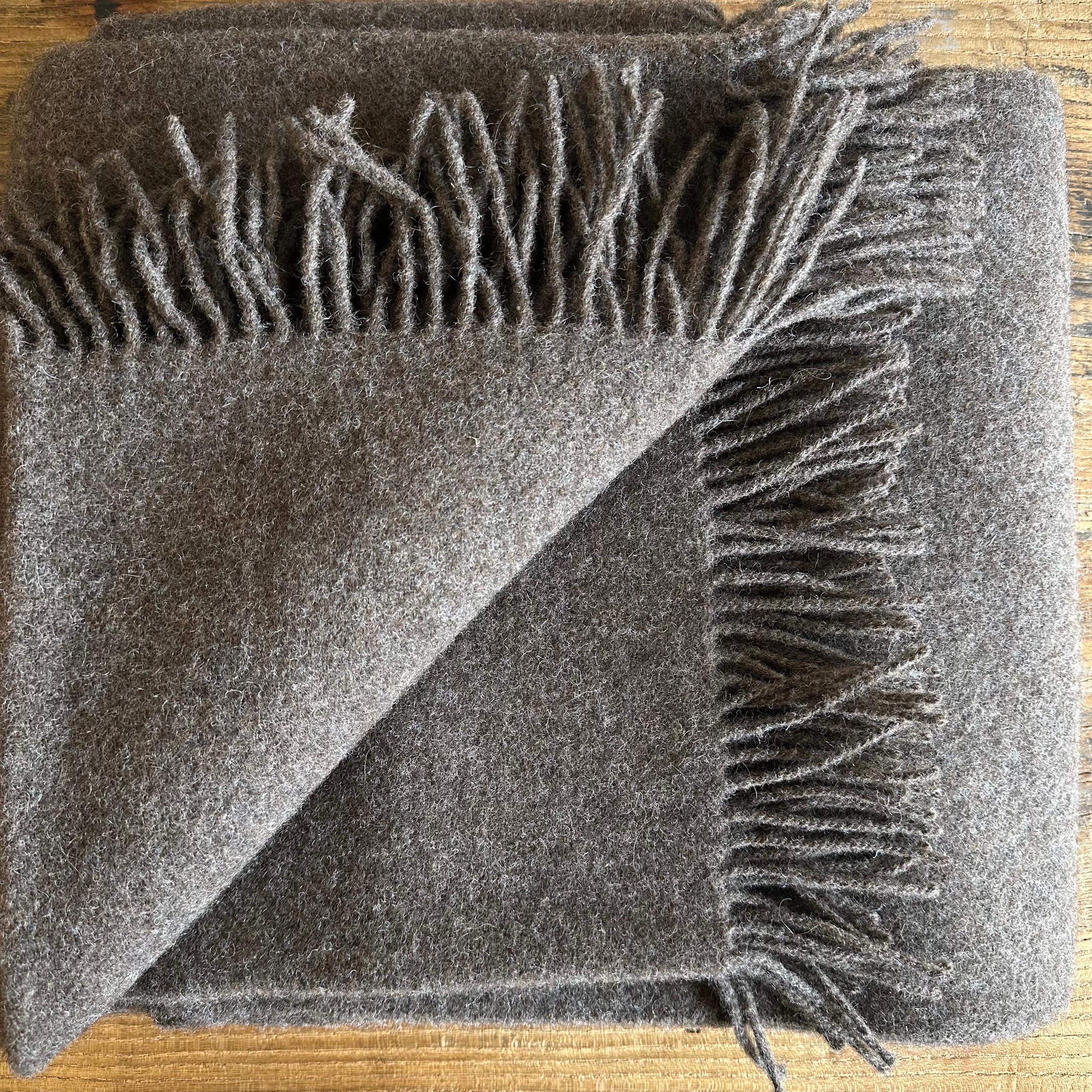 Lithuanian Mason Plush Alpaca Wool Throw with Fringe in Dark Coco For Sale