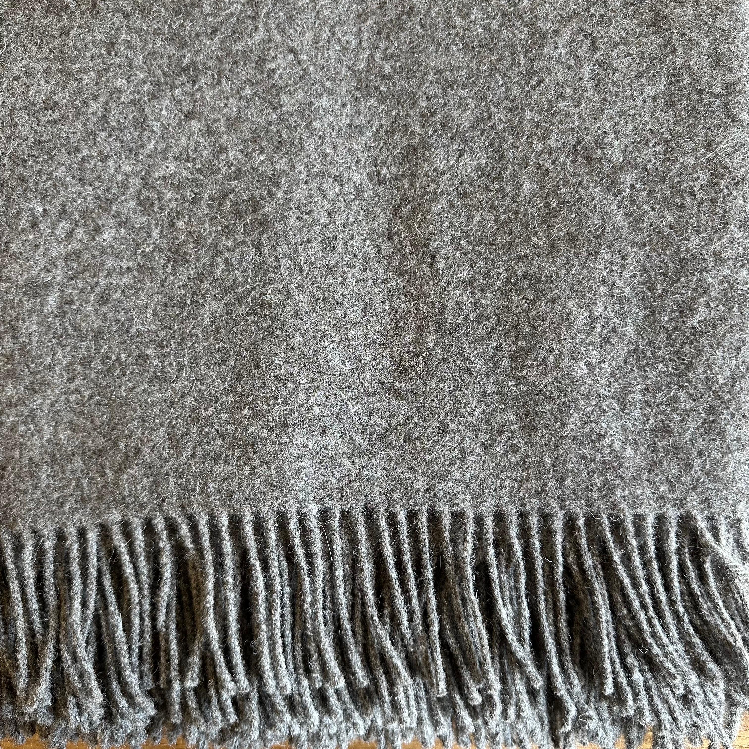 Lithuanian Mason Plush Alpaca Wool Throw with Fringe in Dark Grey For Sale