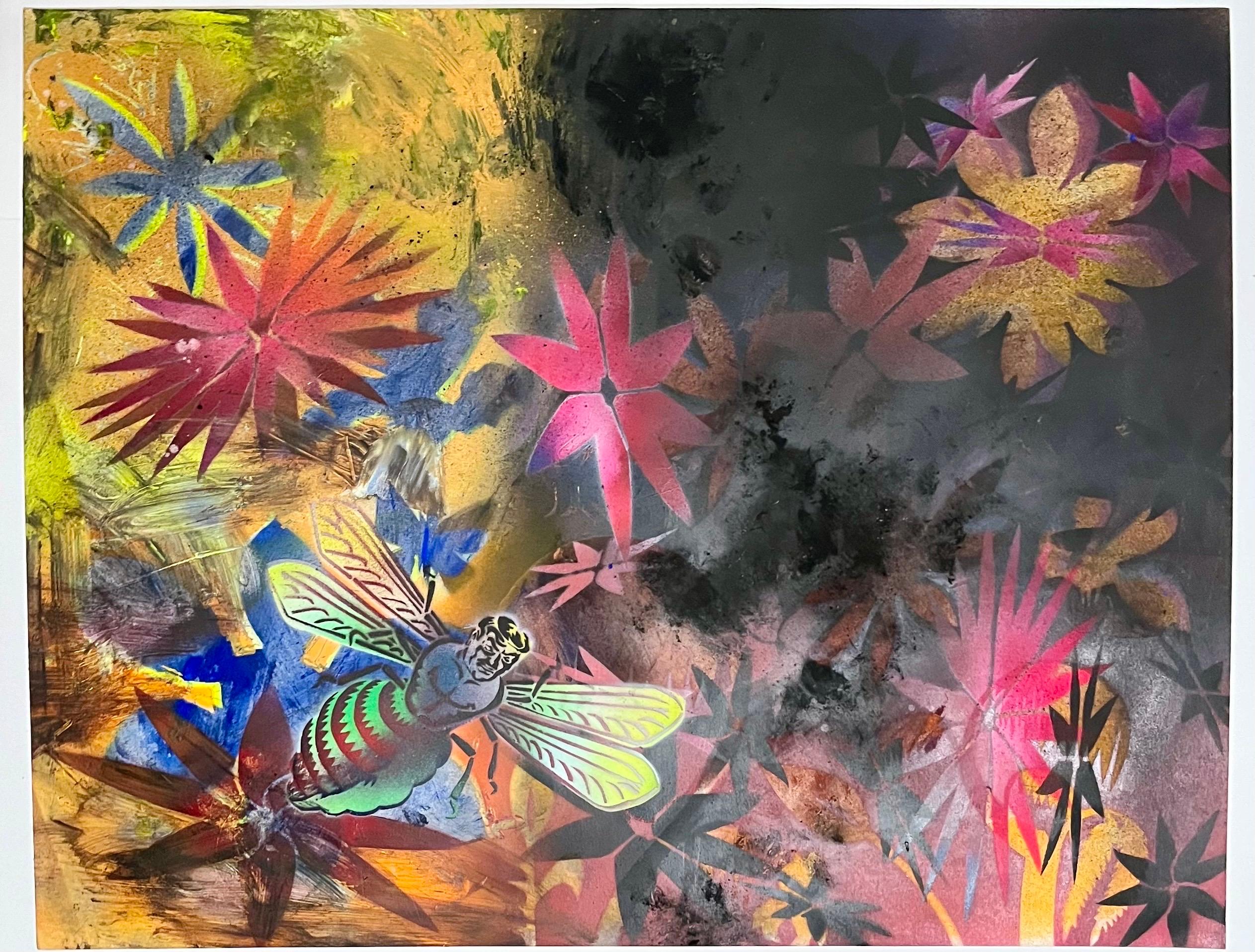 Abstract Surrealist Spray Paint Mixed Media Painting Jungle Swelter Mason Rader For Sale 1