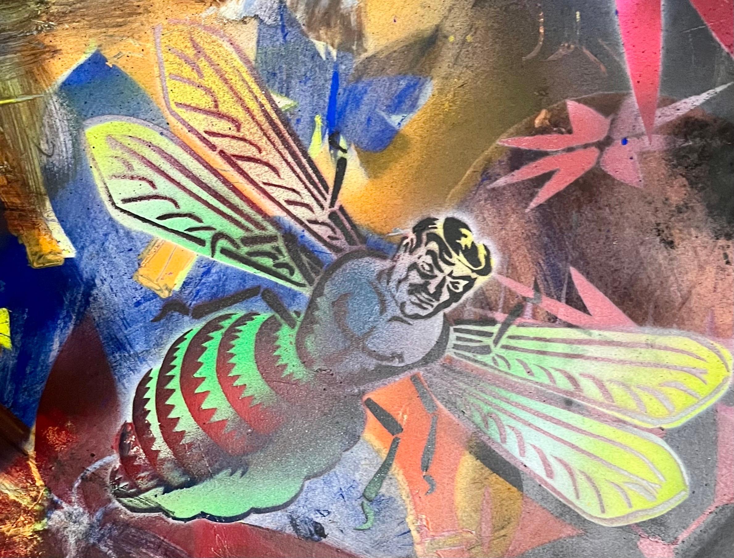 Abstract Surrealist Spray Paint Mixed Media Painting Jungle Swelter Mason Rader For Sale 2