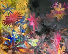 Vintage Abstract Surrealist Spray Paint Mixed Media Painting Jungle Swelter Mason Rader