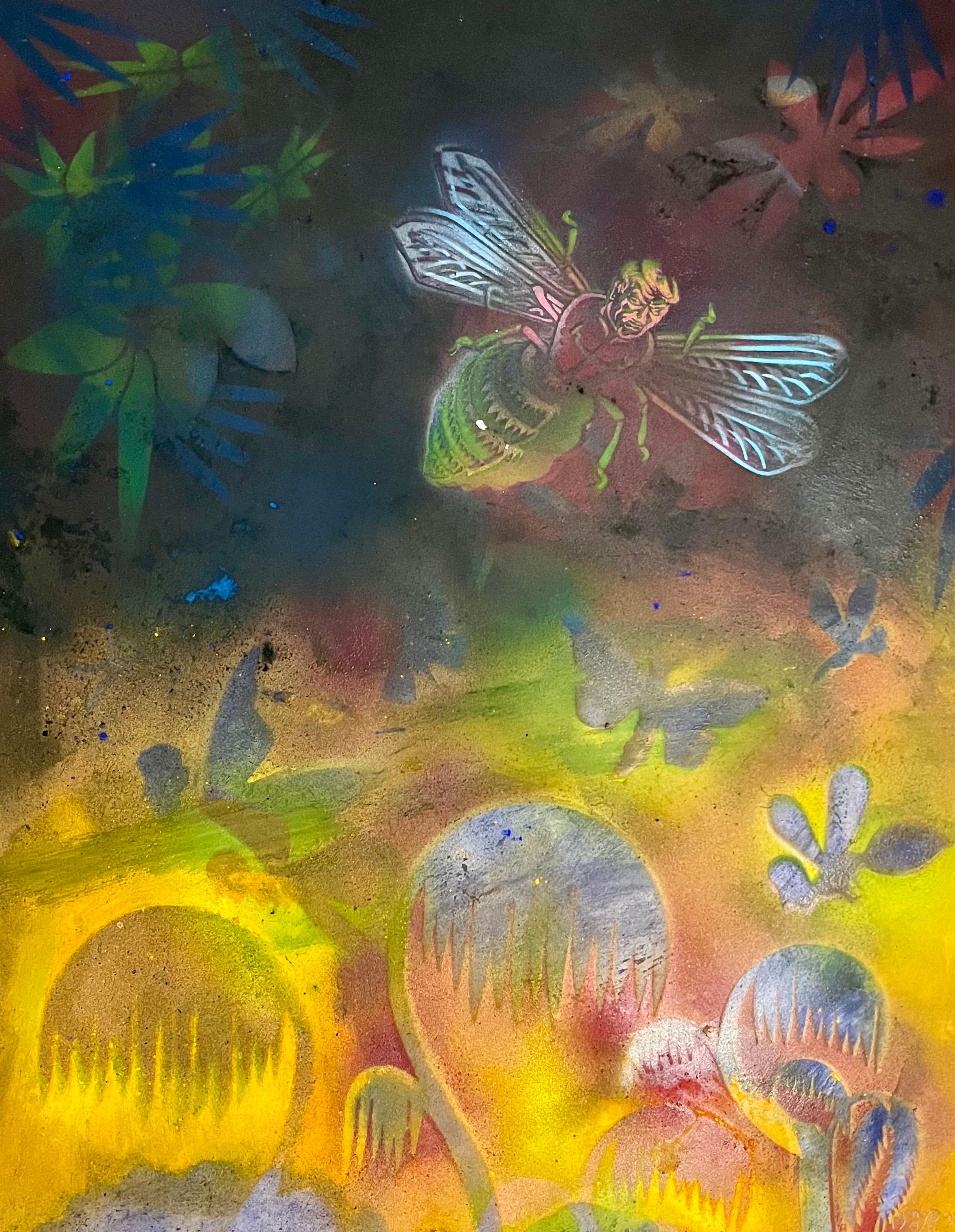 Abstract Surrealist Spray Paint Mixed Media Painting Mason Rader Outsider Art For Sale 1