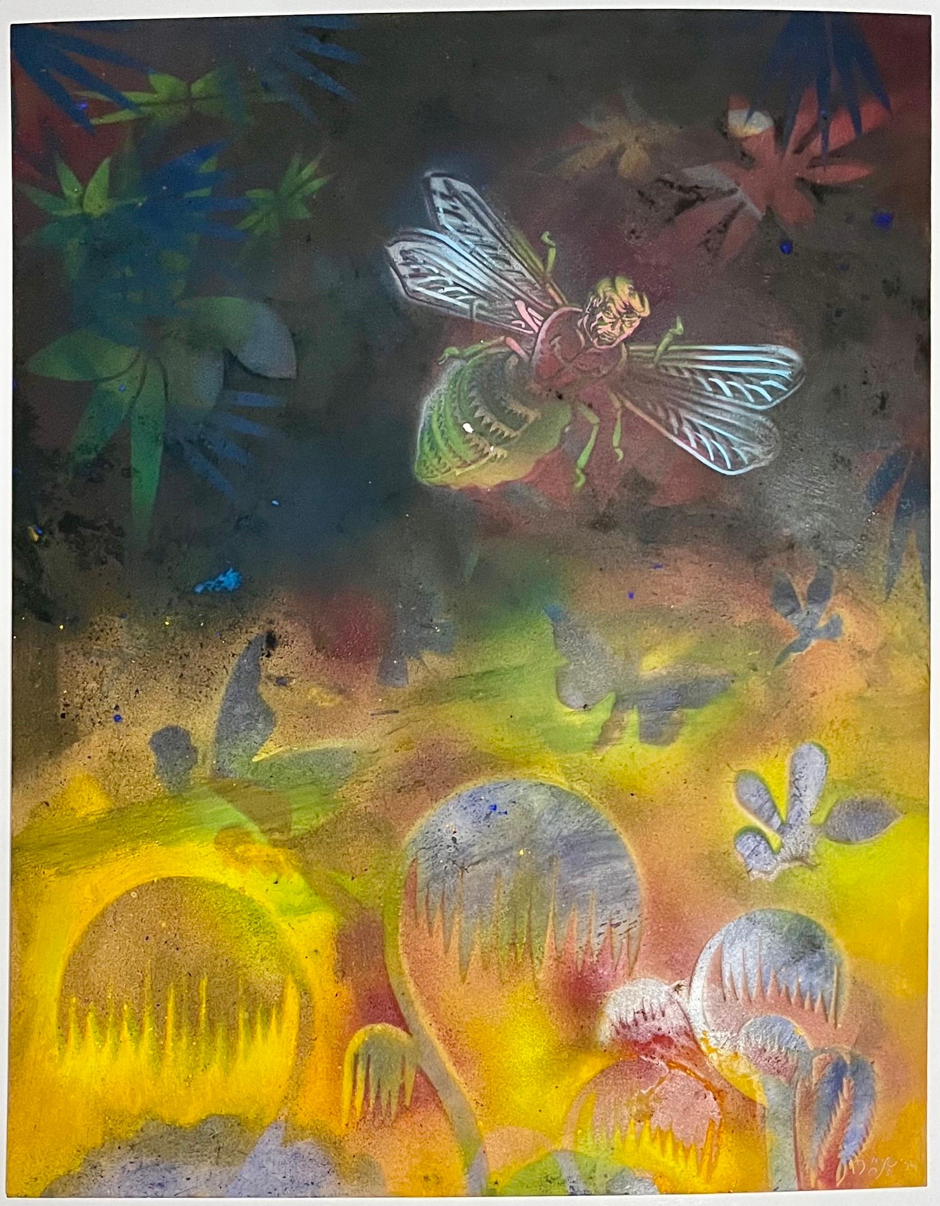 Abstract Surrealist Spray Paint Mixed Media Painting Mason Rader Outsider Art For Sale 2