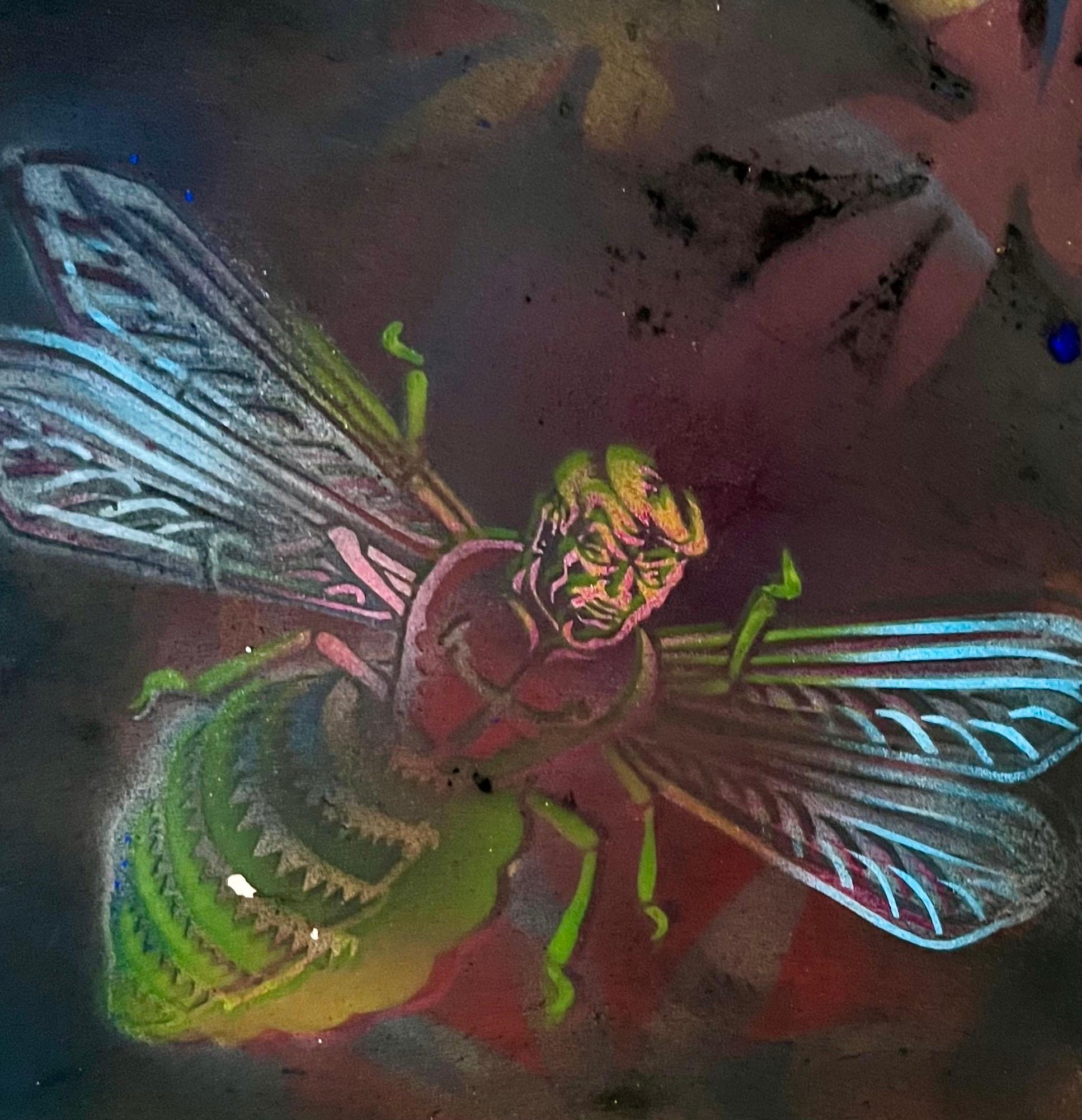 Abstract Surrealist Spray Paint Mixed Media Painting Mason Rader Outsider Art For Sale 3
