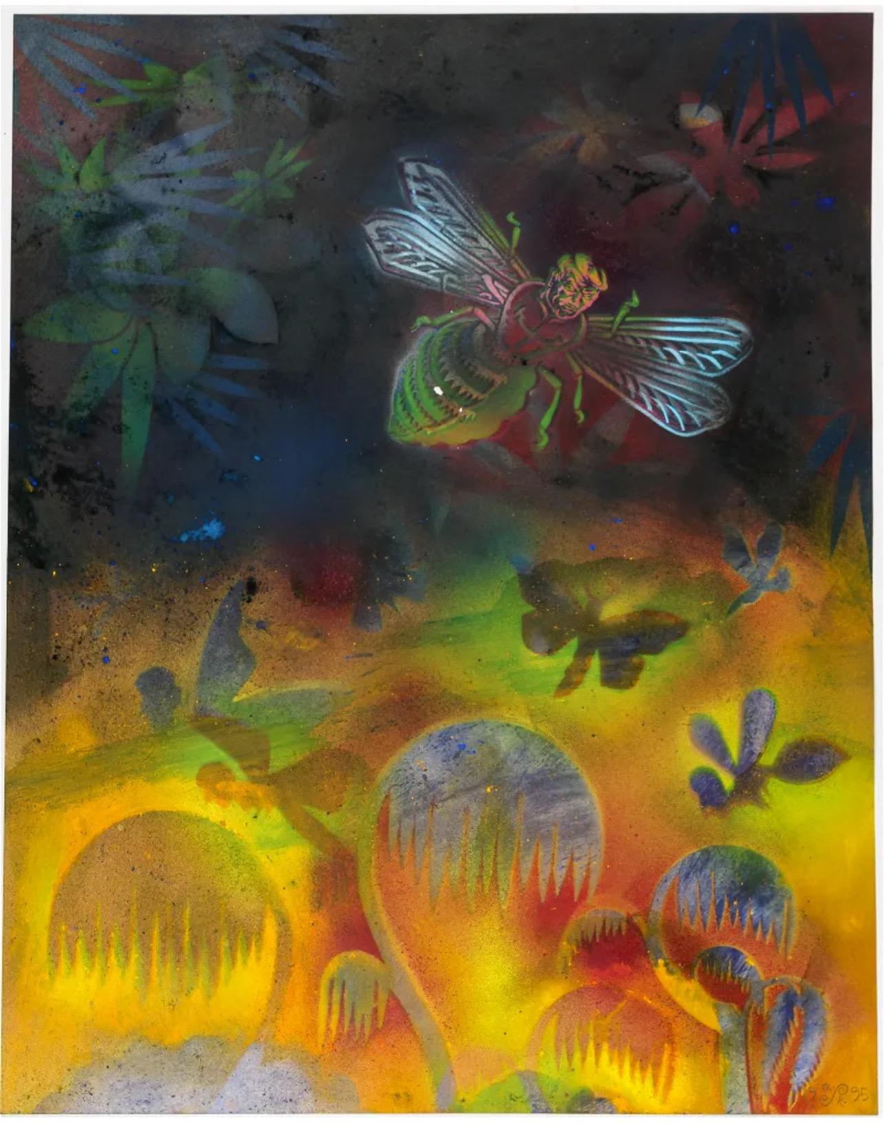 Abstract Surrealist Spray Paint Mixed Media Painting Mason Rader Outsider Art For Sale 7