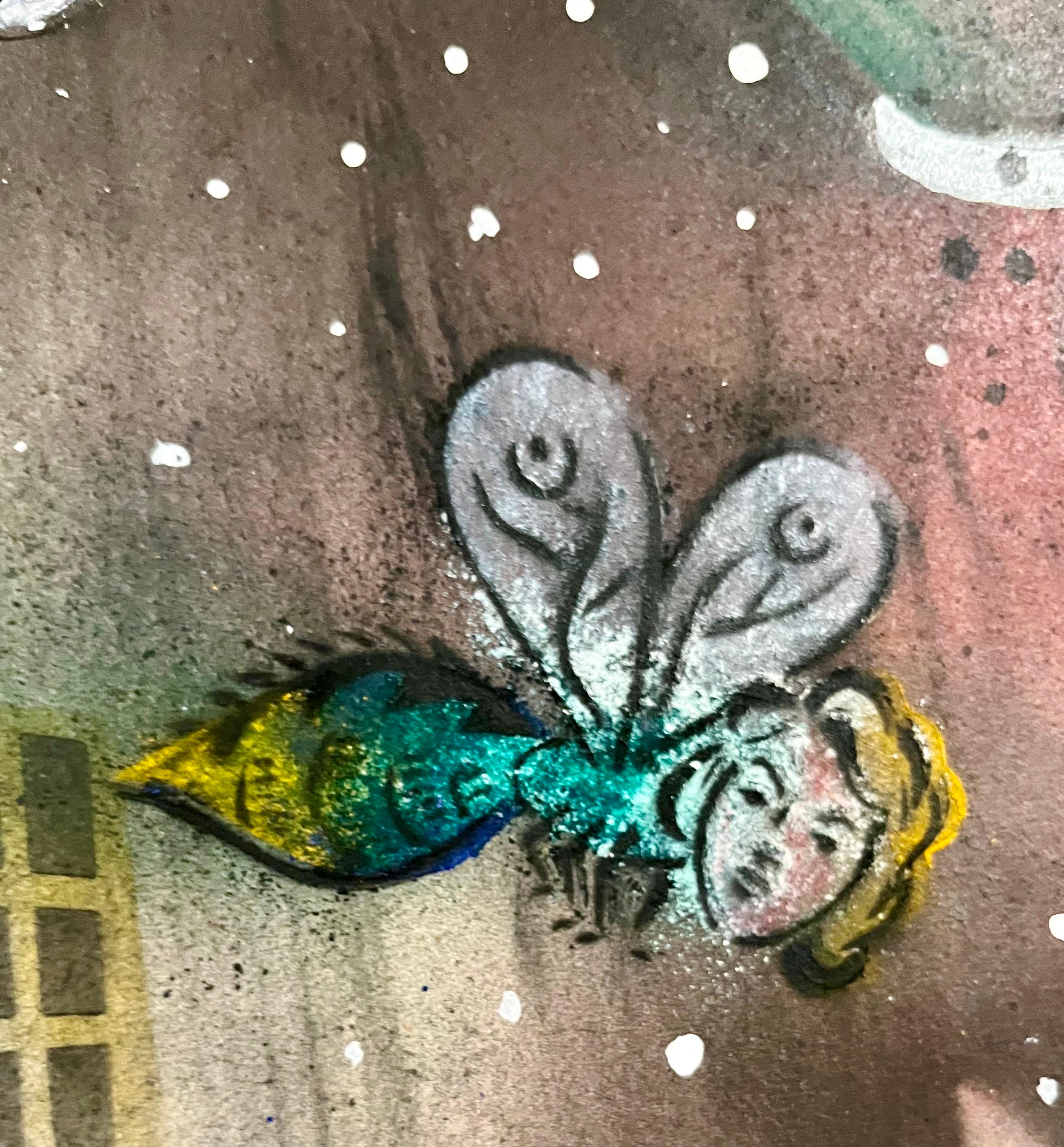 Abstract Surrealist Spray Paint Mixed Media Painting Outsider Art Mason Rader For Sale 2