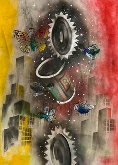 Pintura Surrealista Abstracta en Spray Pintura Mixta Outsider Art Mason Rader