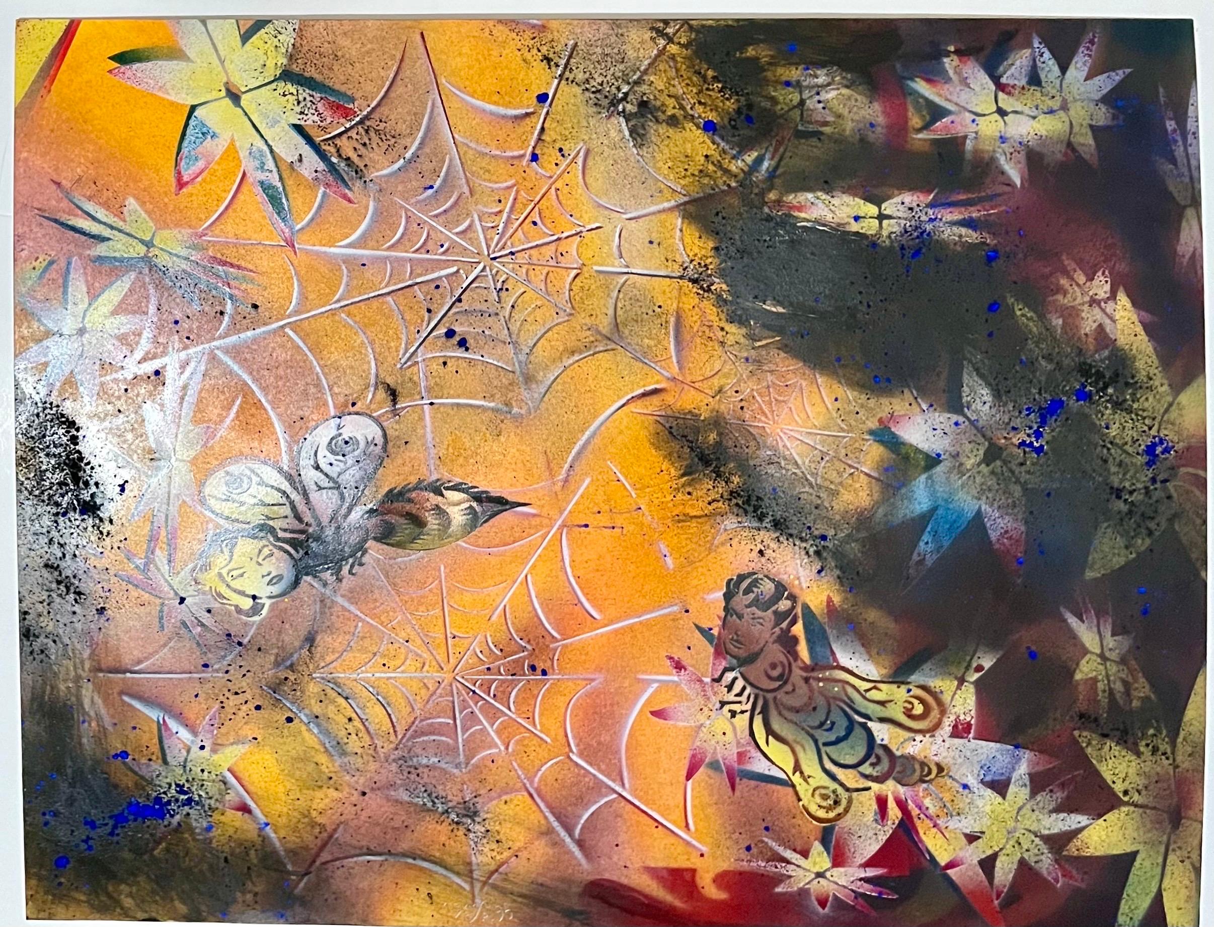 Contemporary Surrealist Spray Paint Painting Mixed Media, The Trap, Mason Rader For Sale 1