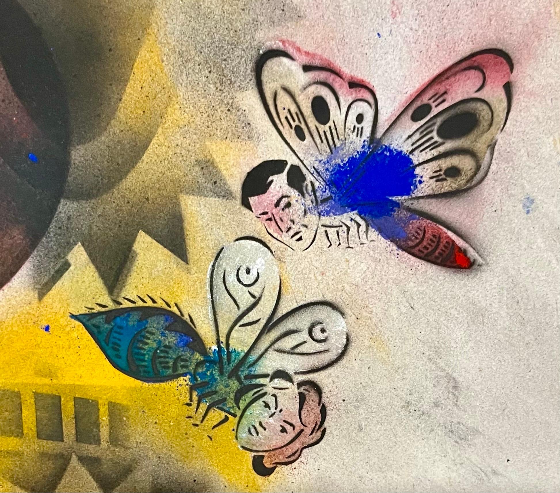 Outsider Art Abstract Surrealist Spray Paint Mixed Media Painting Mason Rader For Sale 2