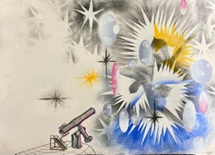 Surrealist Spray Paint Mixed Media Snowfall Aurora Borealis Mason Rader Paintin