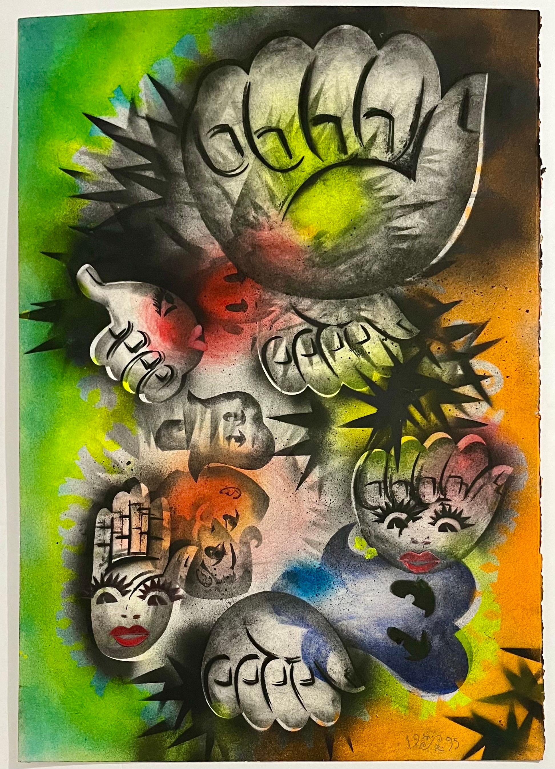 Surrealistisches Sprühgemälde, Gemälde in Mischtechnik, Rosie Palm Mason Rader, Pop Art im Angebot 1
