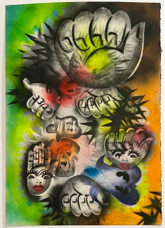 Surrealist Spray Paint Painting Mixed Media Rosie Palm Mason Rader Pop Art